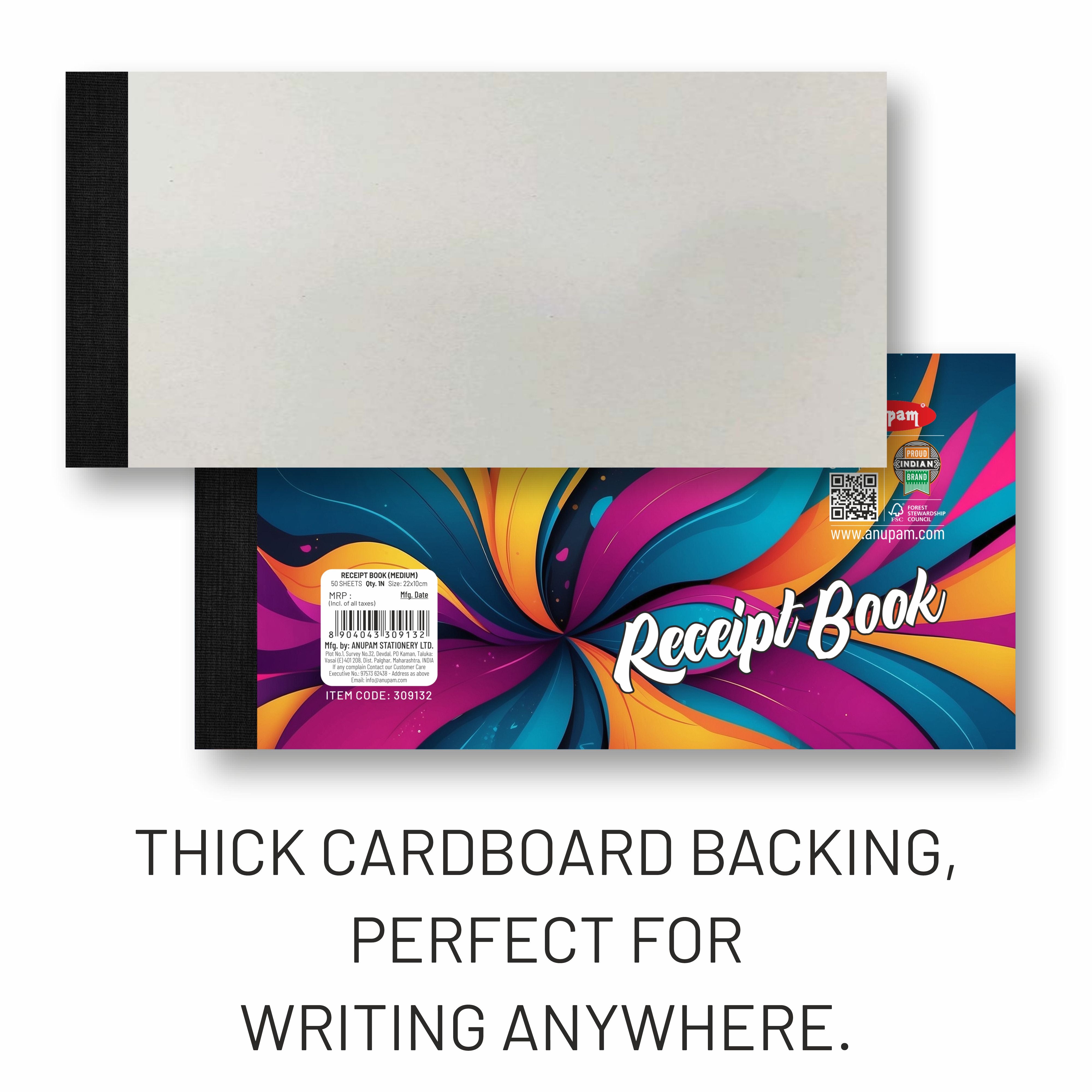 Anupam Medium Receipt Book Robust Board Back Cover – 22x10 cm, 50 Sheets ( Pack of 3)