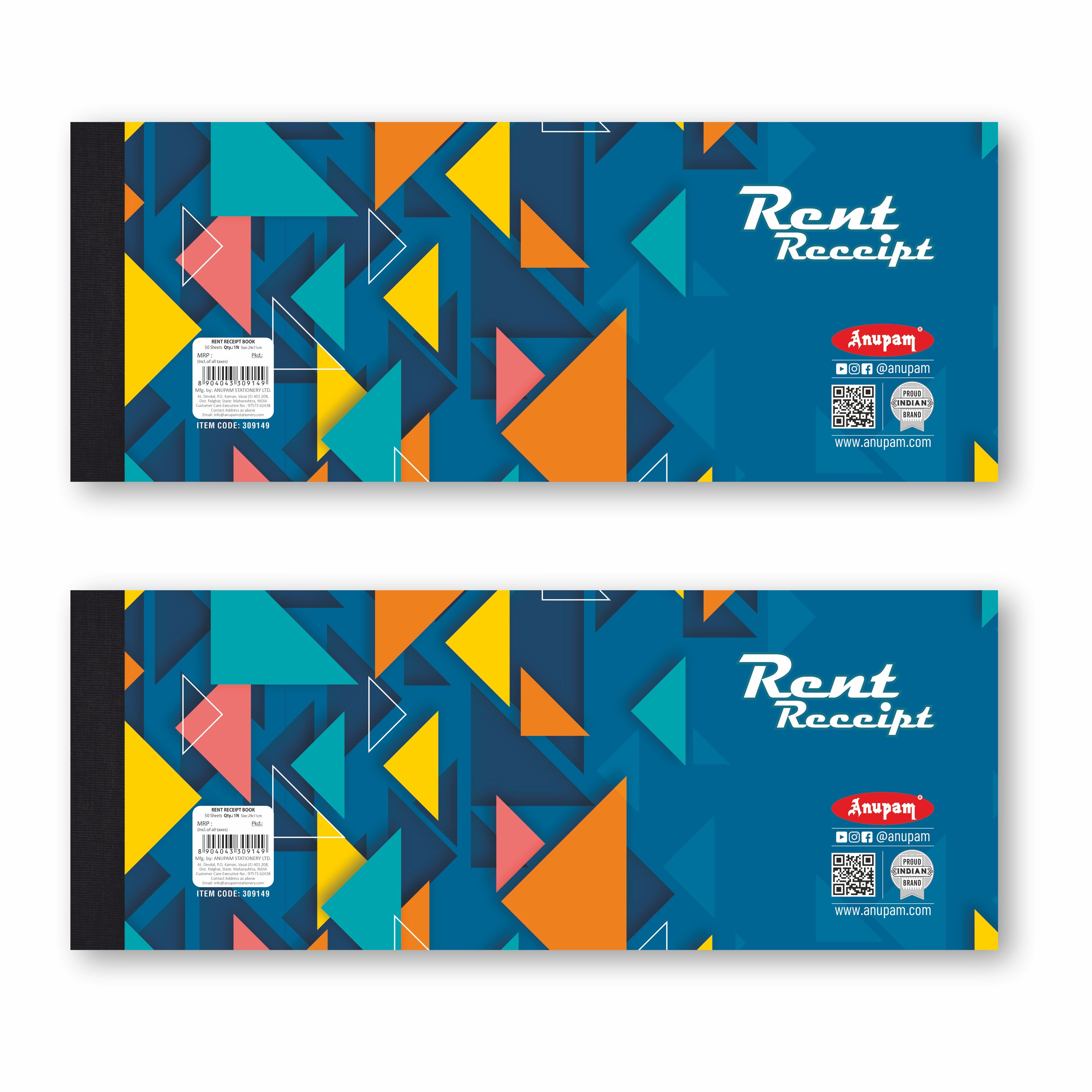 Anupam Rent Receipt Book (11cm x 29cm) Hard Board Back with Dynamic Titles - 80 GSM (Pack of 2)