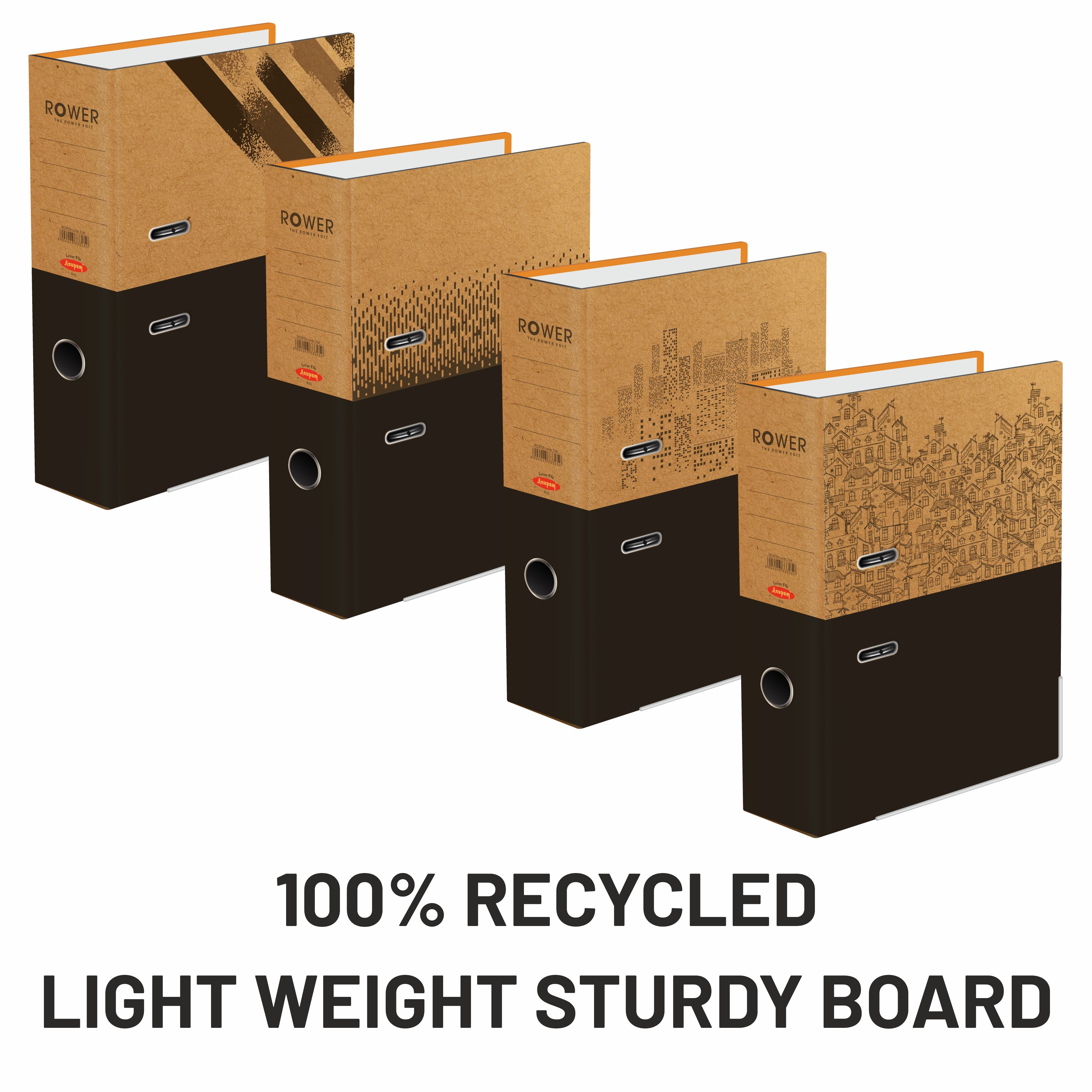 Anupam Rower File | 70mm Spine | Eco-Friendly Office File with 180° Opening – N25 F/S Size (Pack of 4)
