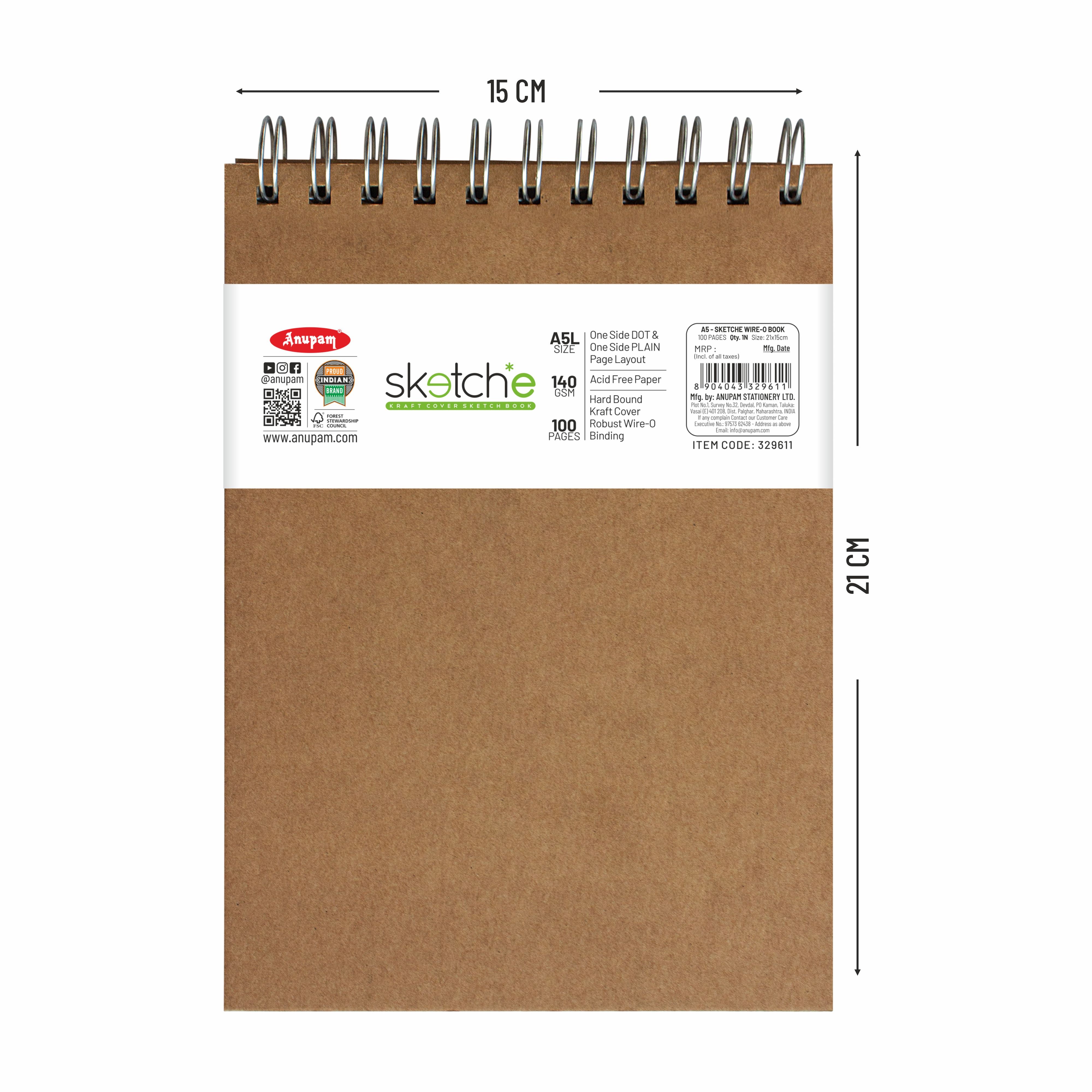 Anupam Sketch-E WireO Sketch Book-Cartridge Paper-140GSM