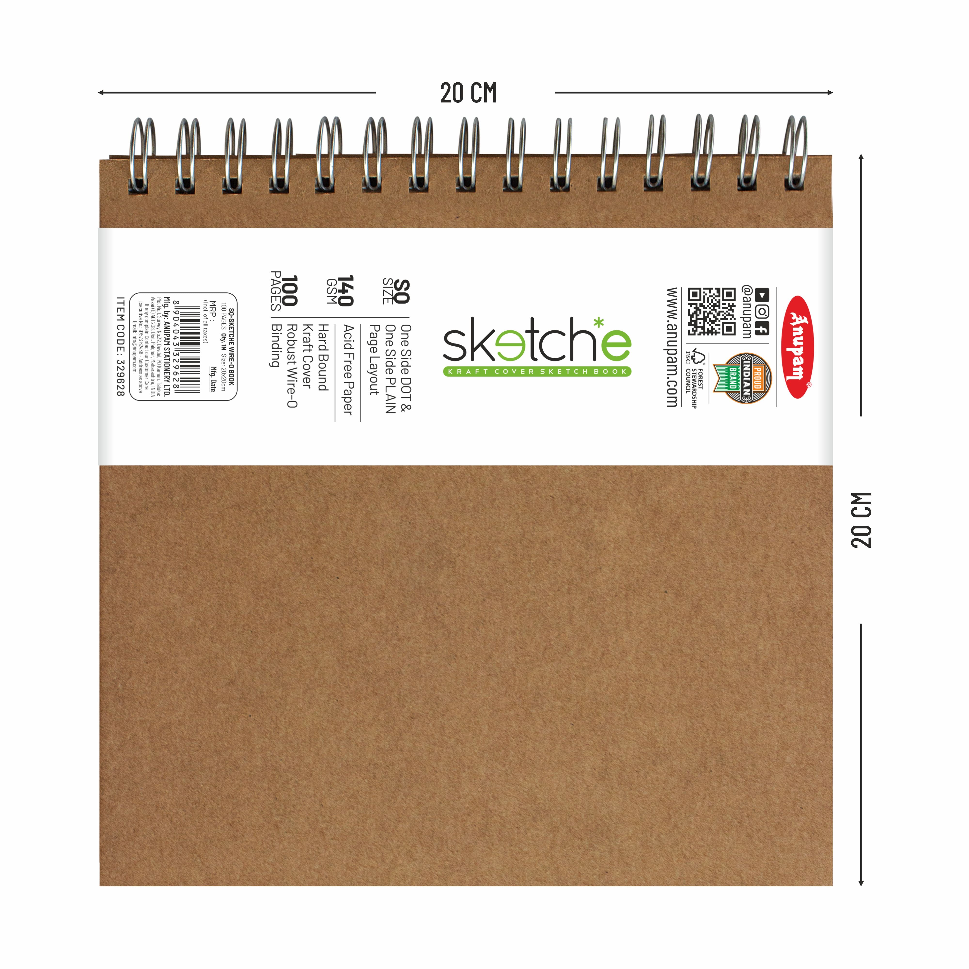 Anupam Sketch-E WireO Sketch Book-Cartridge Paper-140GSM