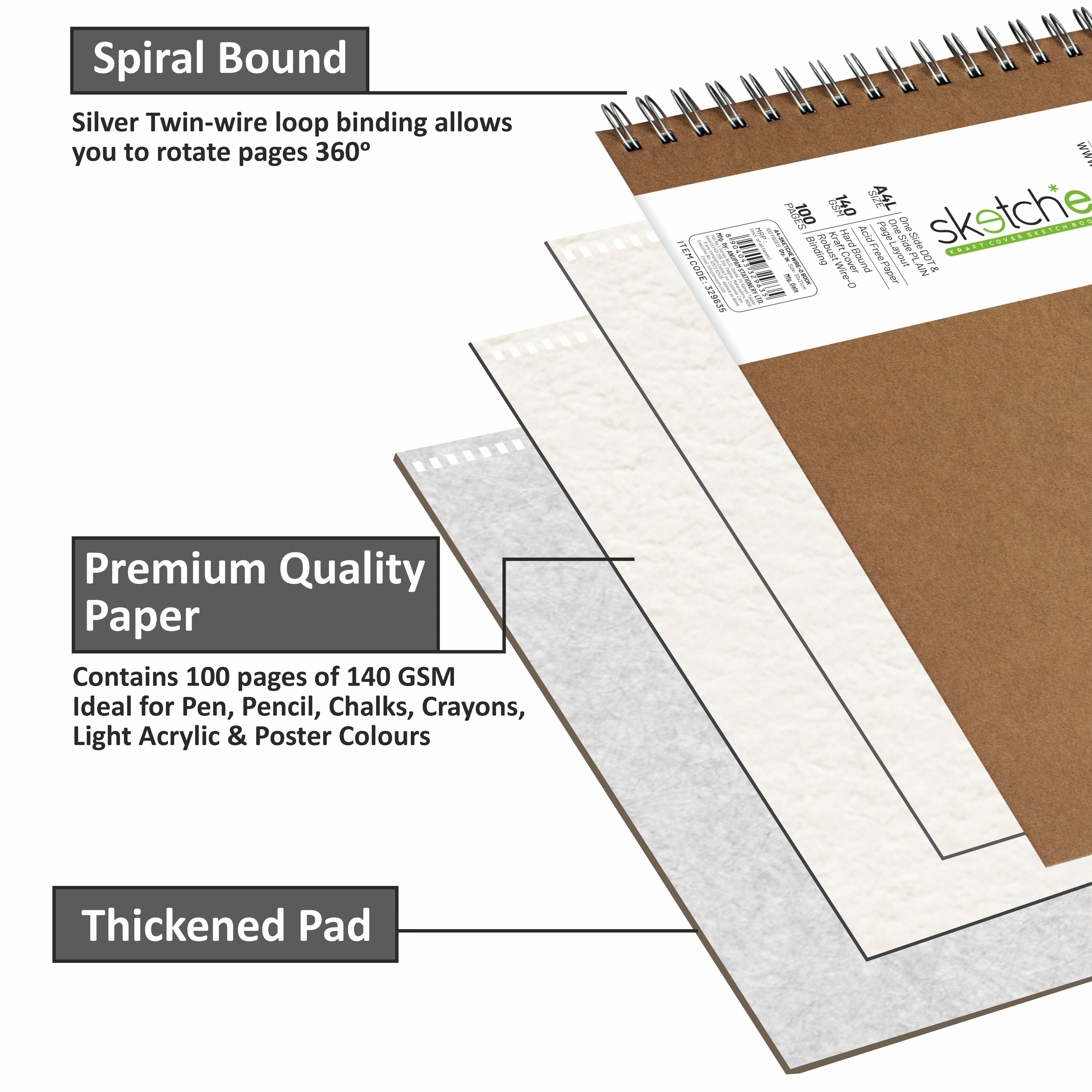 Anupam Sketch-E WireO Sketch Book-Cartridge Paper-140GSM