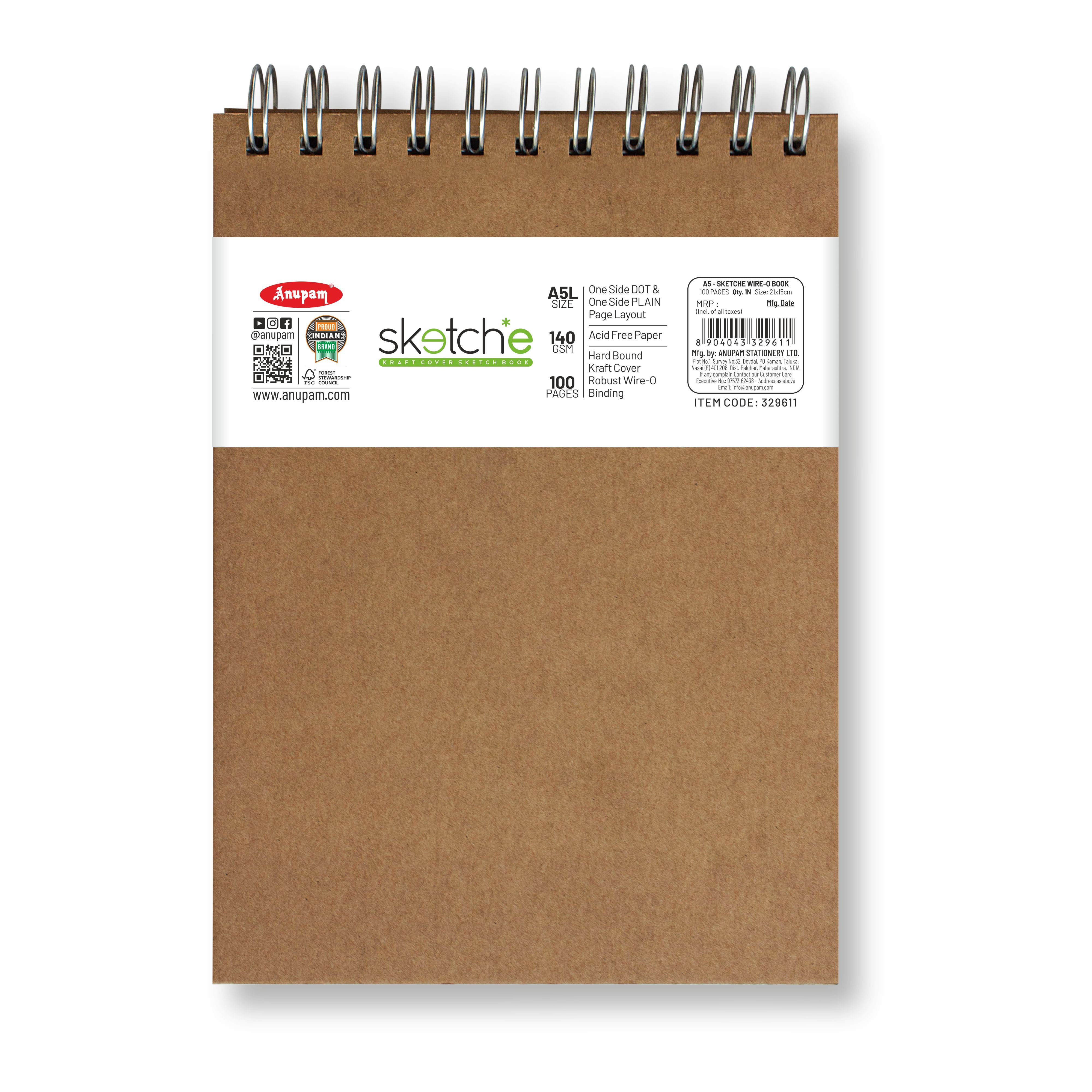 Anupam Sketch-E WireO Sketch Book-Cartridge Paper-140GSM