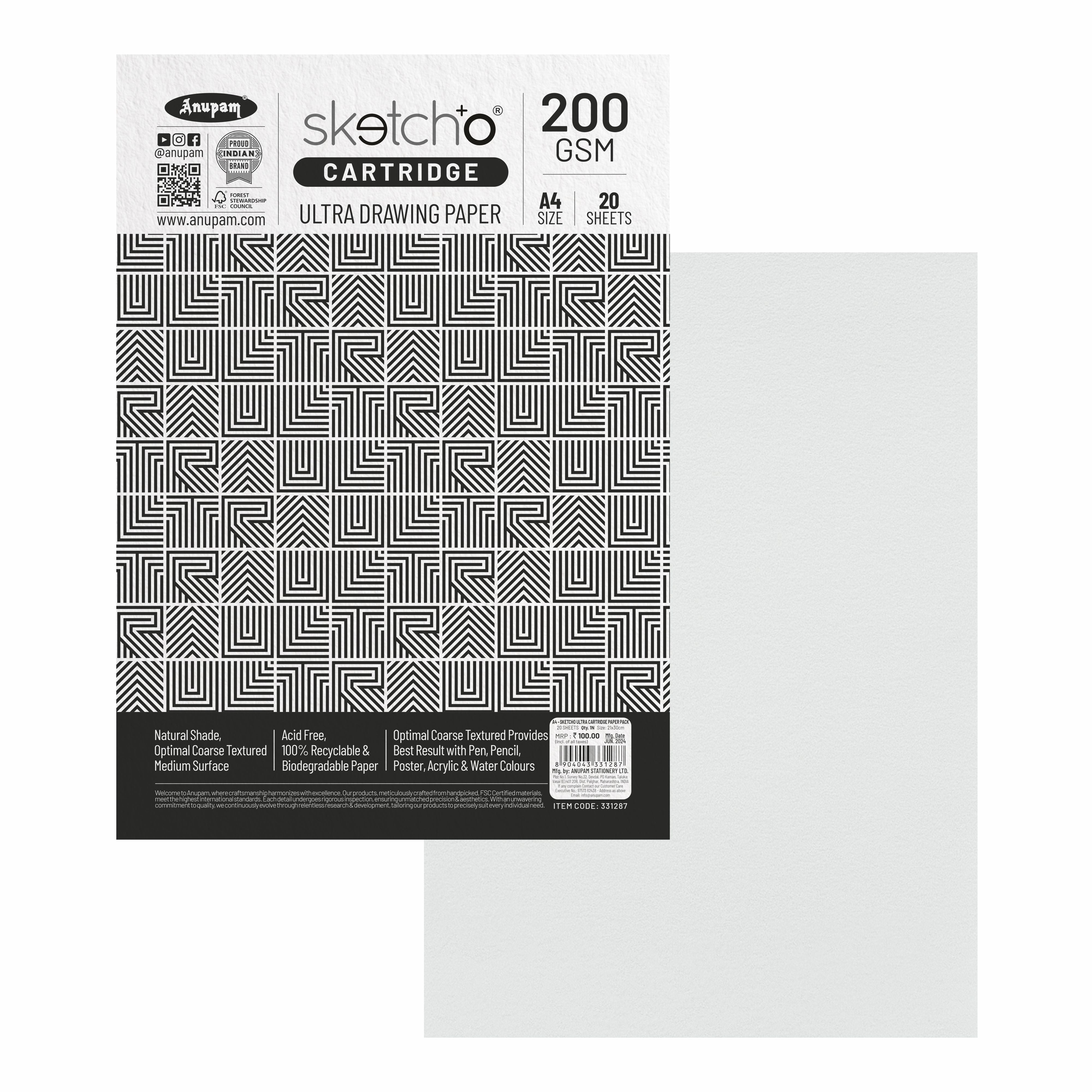 Anupam Sketch-O Ultra Drawing Cartridge Paper Pack - 200 GSM (Pack of 2)