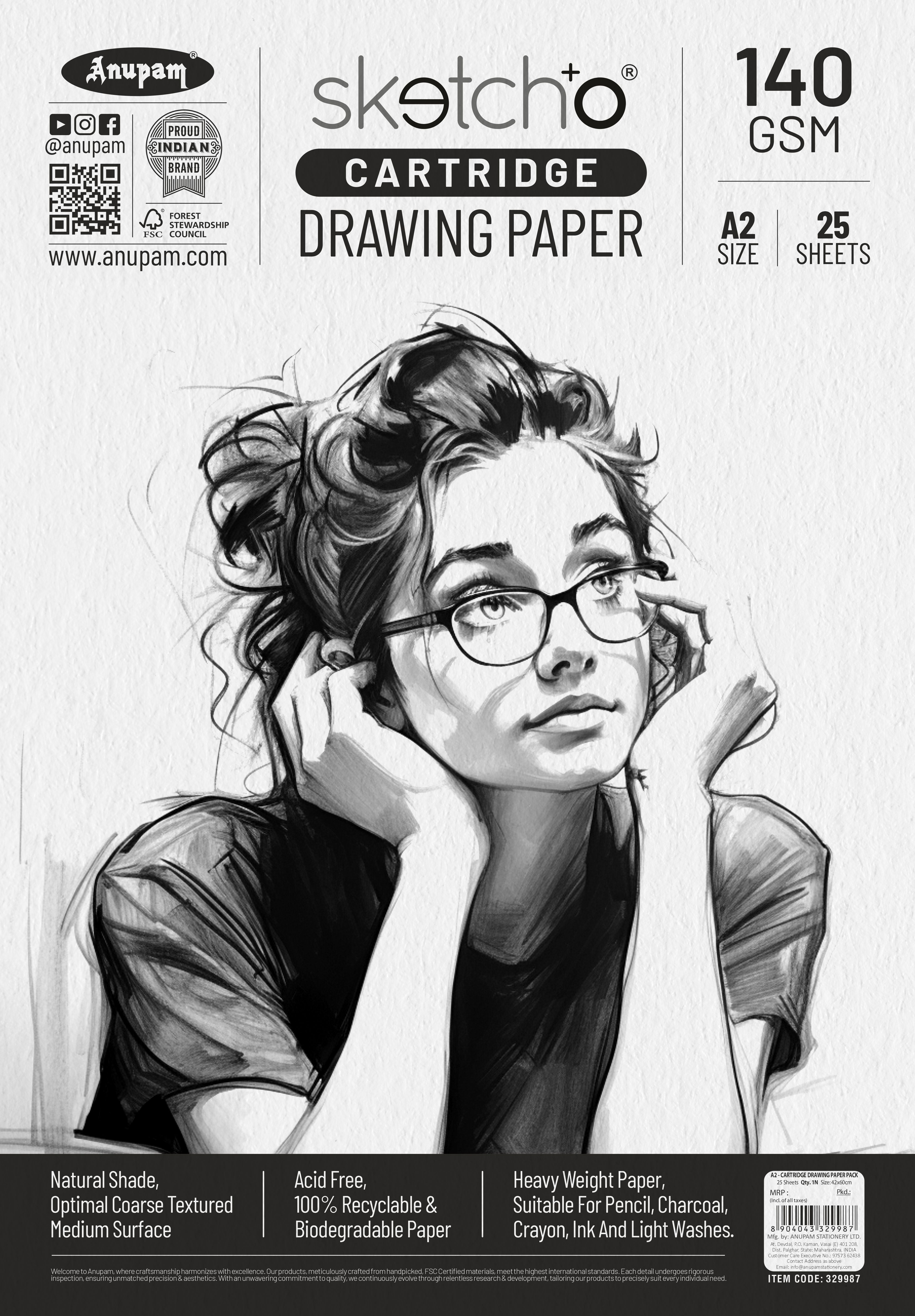 Anupam Sketch-O Cartridge Drawing Paper for sketching and drawing Loose sheets 140 GSM
