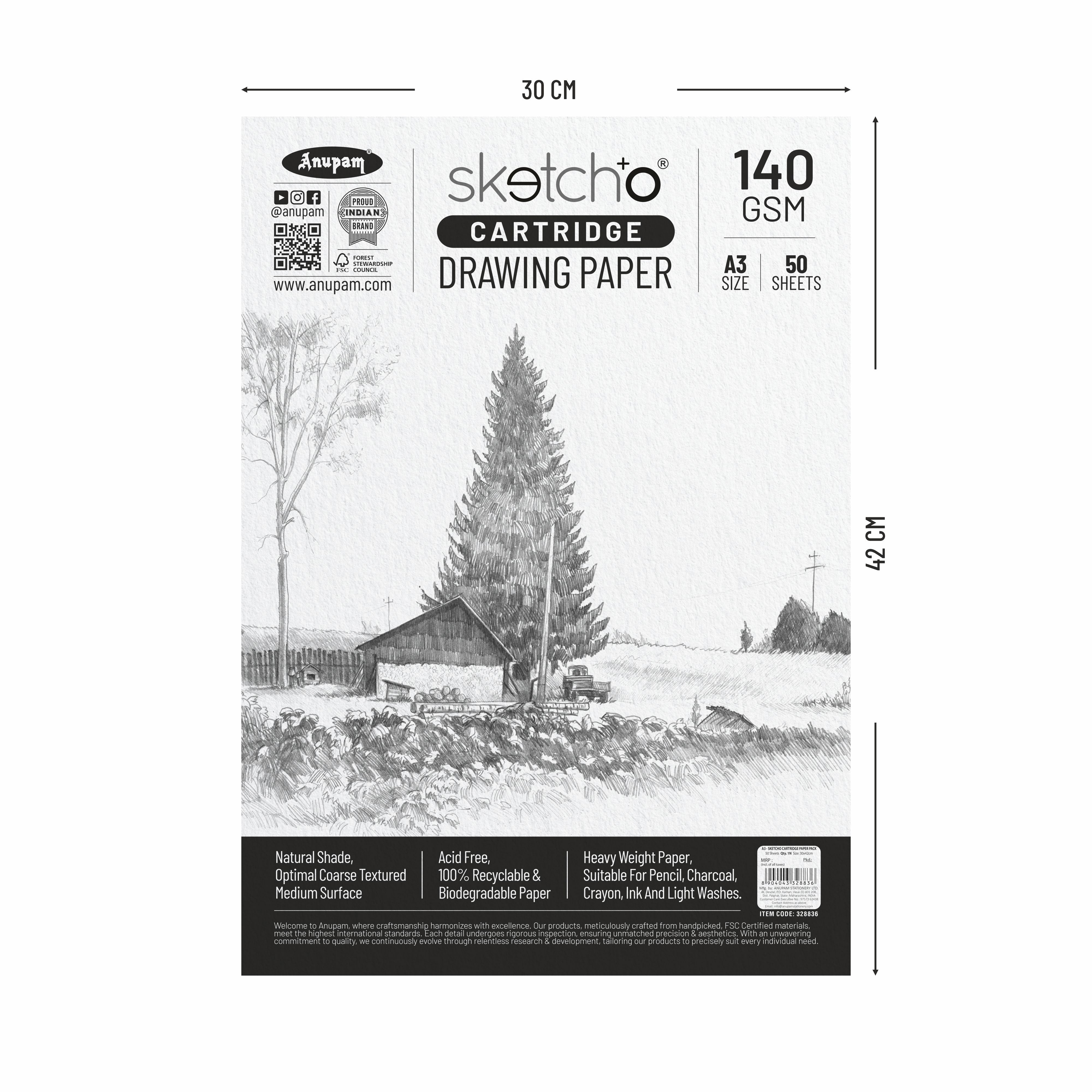 Anupam Sketch-O Cartridge Drawing Paper for sketching and drawing Loose sheets 140 GSM