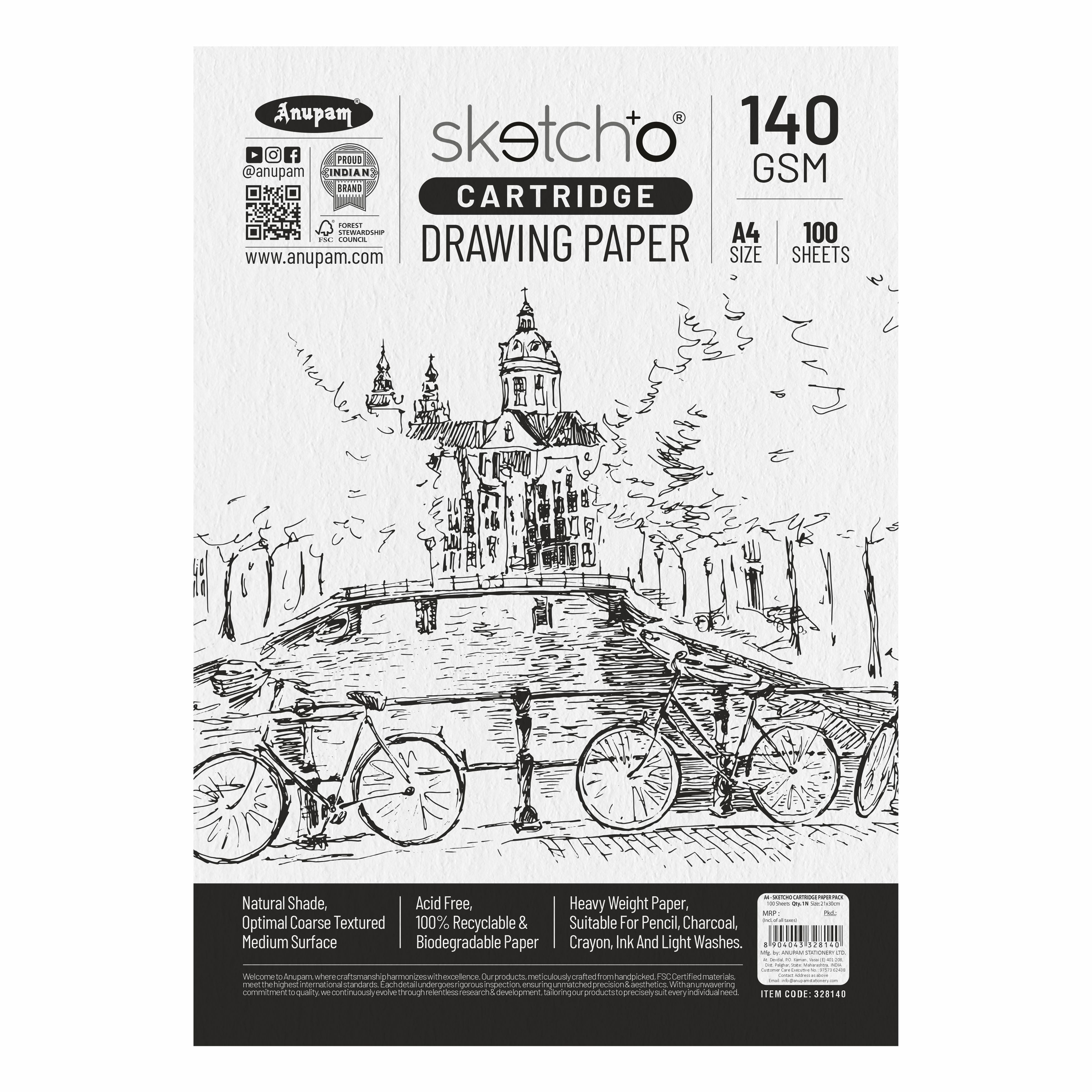 Anupam Sketch-O Cartridge Drawing Paper for sketching and drawing Loose sheets 140 GSM