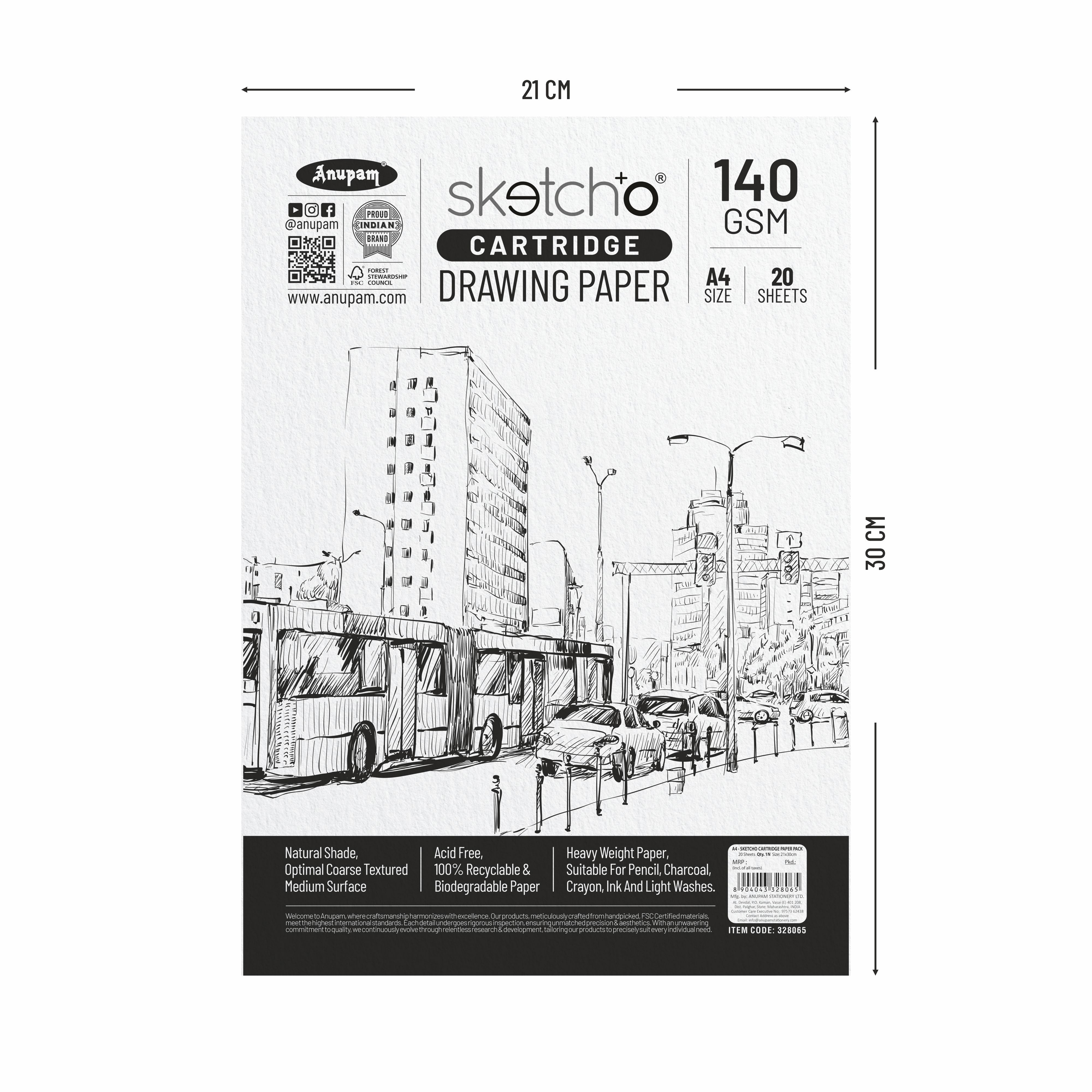 Anupam Sketch-O Cartridge Drawing Paper for sketching and drawing Loose sheets 140 GSM