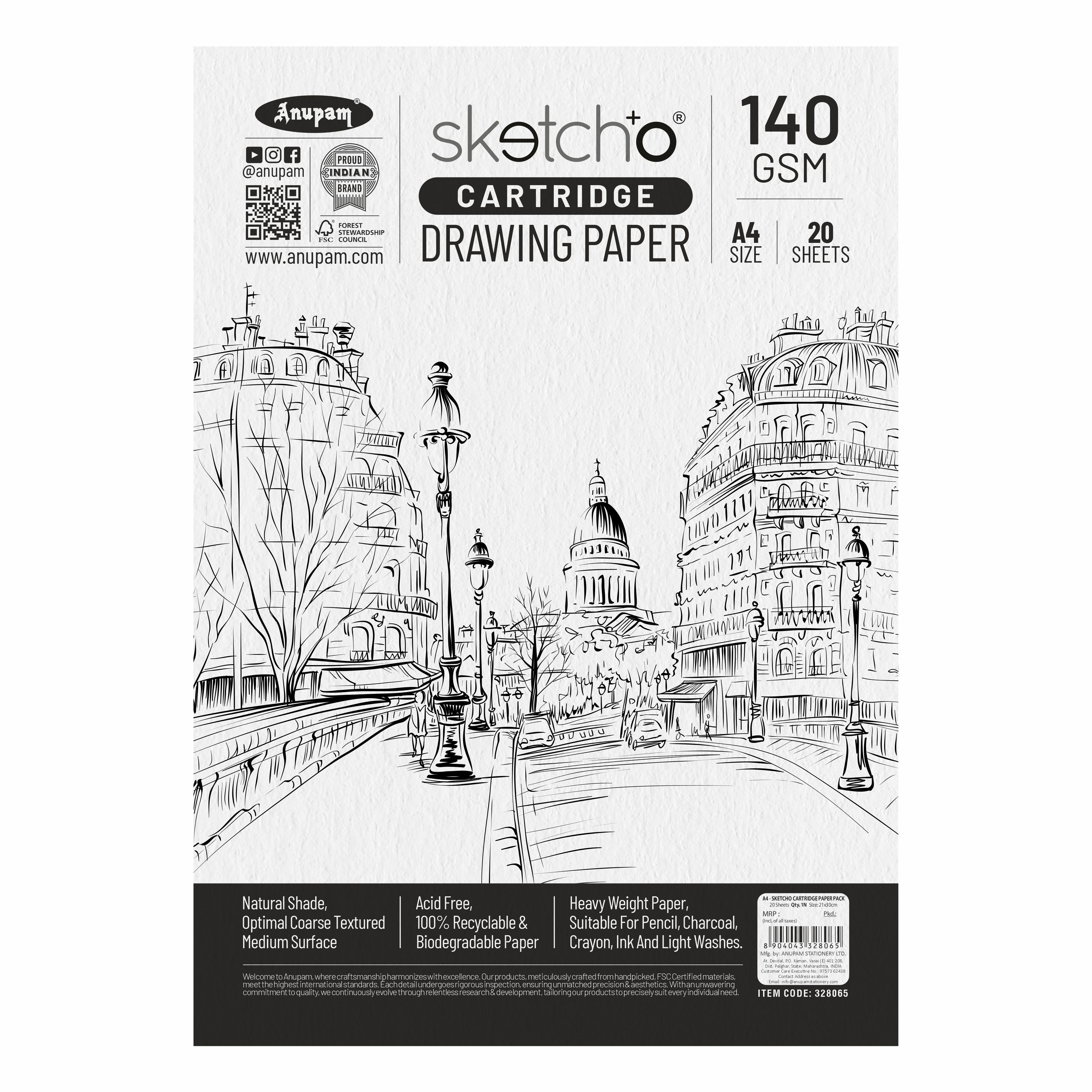 Anupam Sketch-O Cartridge Drawing Paper for sketching and drawing Loose sheets 140 GSM