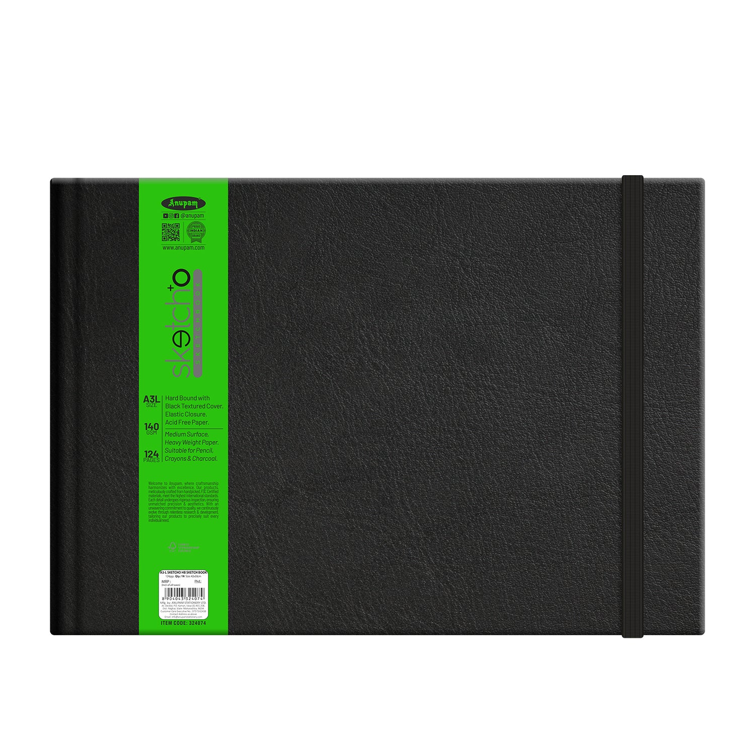 Anupam Sketch-O Hardbound Sketchbook -Acid Free-140 GSM-124 pages-Natural Shade Paper with Elastic Closure