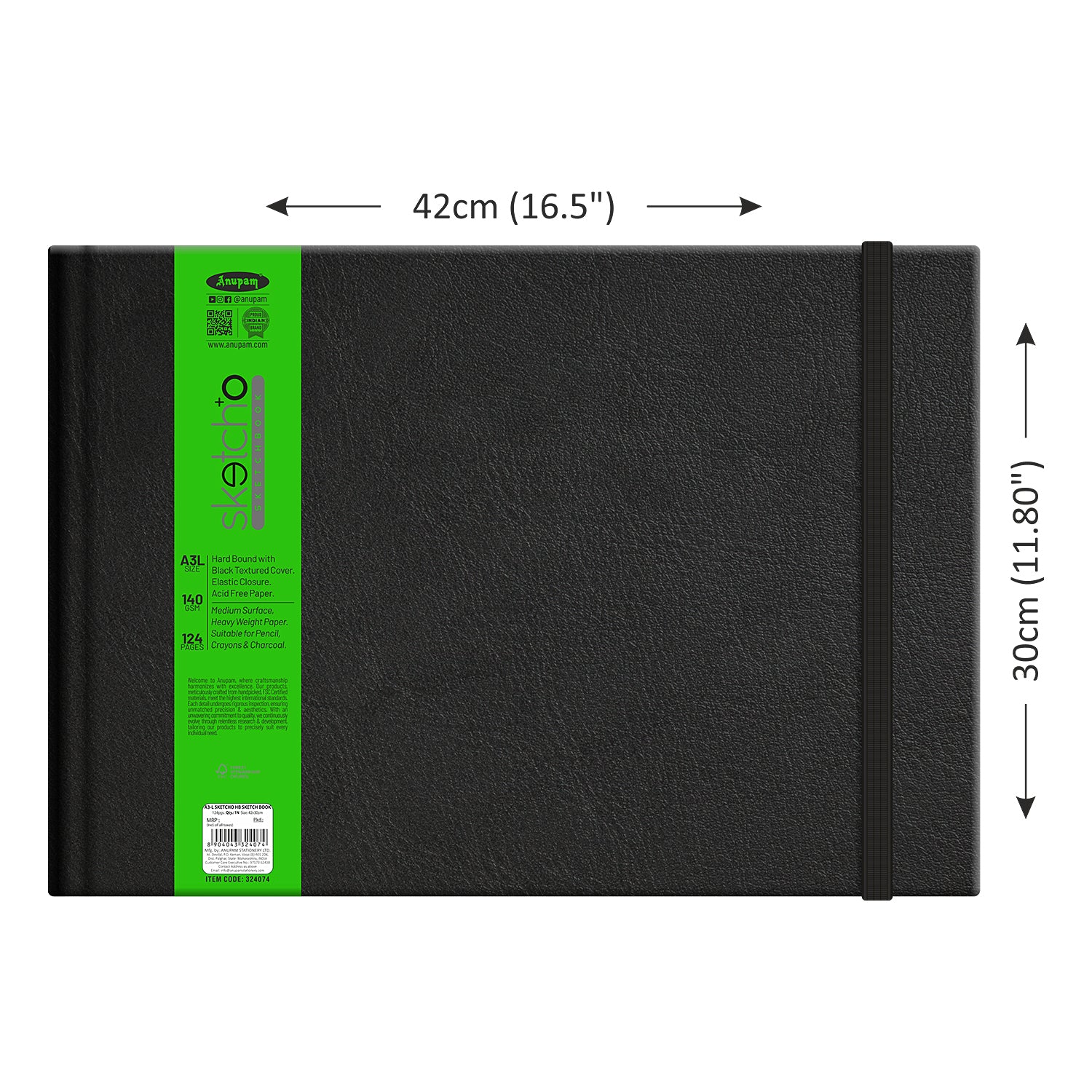 Anupam Sketch-O Hardbound Sketchbook -Acid Free-140 GSM-124 pages-Natural Shade Paper with Elastic Closure