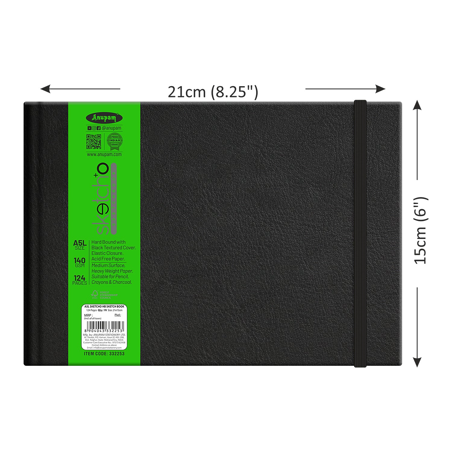 Anupam Sketch-O Hardbound Sketchbook -Acid Free-140 GSM-124 pages-Natural Shade Paper with Elastic Closure