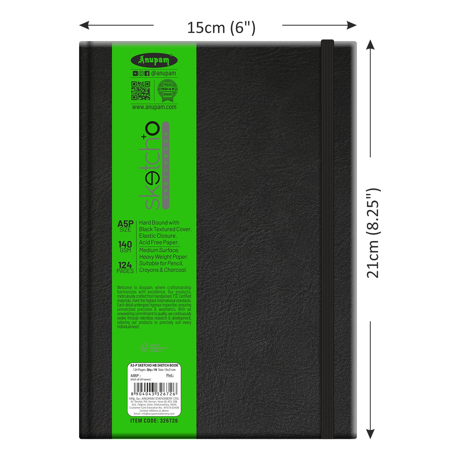 Carnet De Croquis Honsell Noir Format A5 - 80 Feuilles Papier 80 G/m², élastique De Fermeture, Pour Crayon, Fusain, Pastel