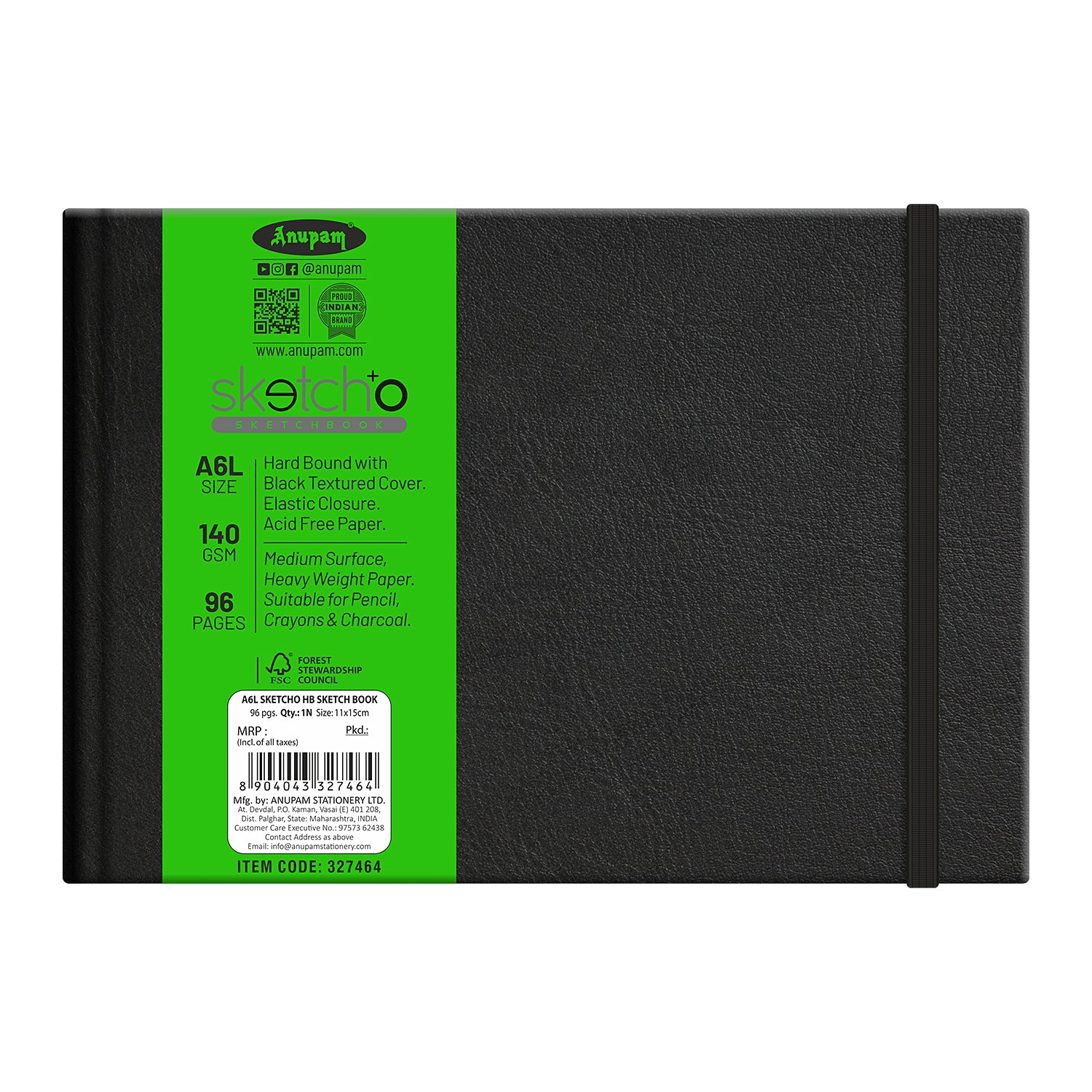 Anupam Sketch-O Hardbound Sketchbook -Acid Free-140 GSM-124 pages-Natural Shade Paper with Elastic Closure