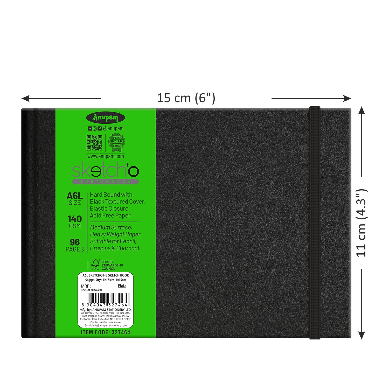 Anupam Sketch-O Hardbound Sketchbook -Acid Free-140 GSM-124 pages-Natural Shade Paper with Elastic Closure