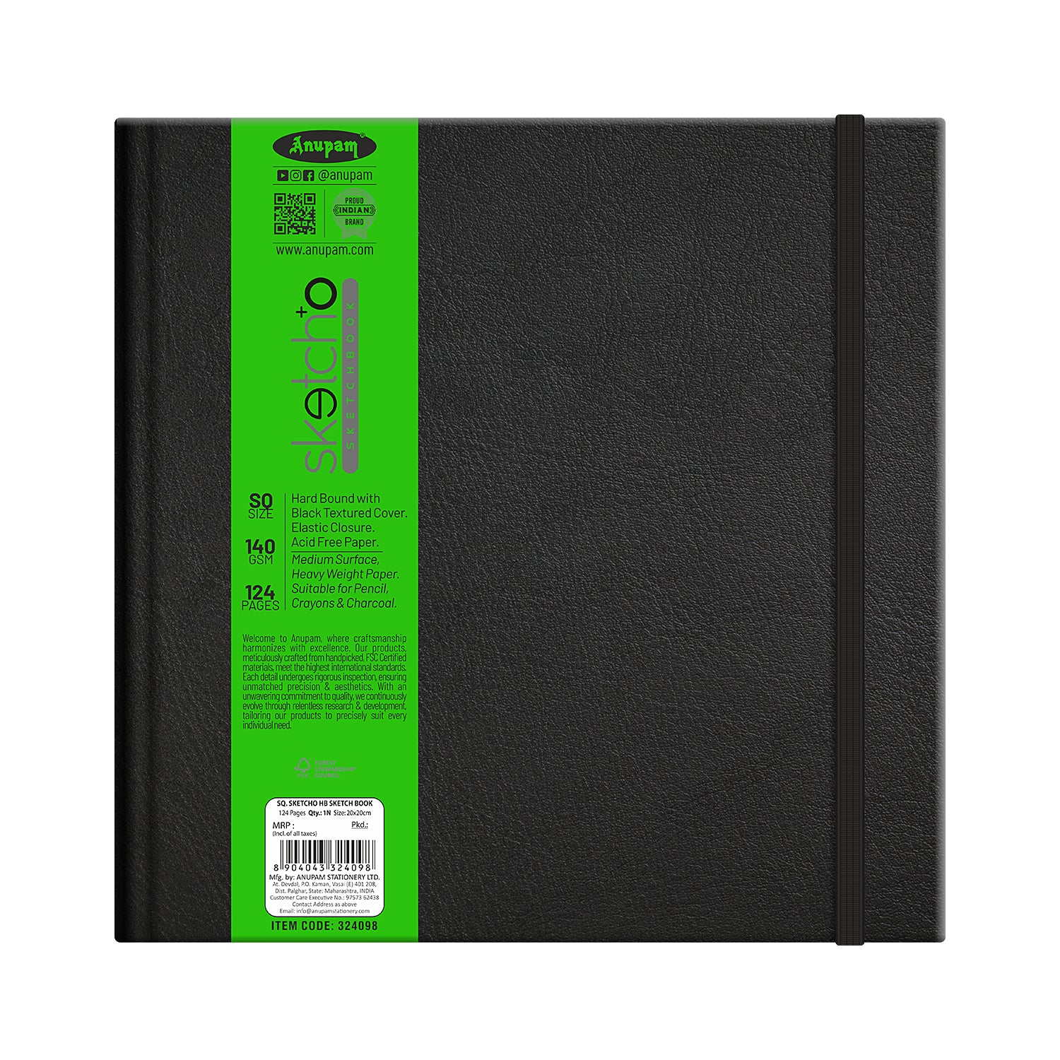 Anupam Sketch-O Hardbound Sketchbook -Acid Free-140 GSM-124 pages-Natural Shade Paper with Elastic Closure
