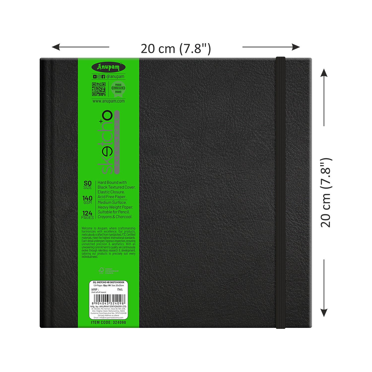 Anupam Sketch-O Hardbound Sketchbook -Acid Free-140 GSM-124 pages-Natural Shade Paper with Elastic Closure