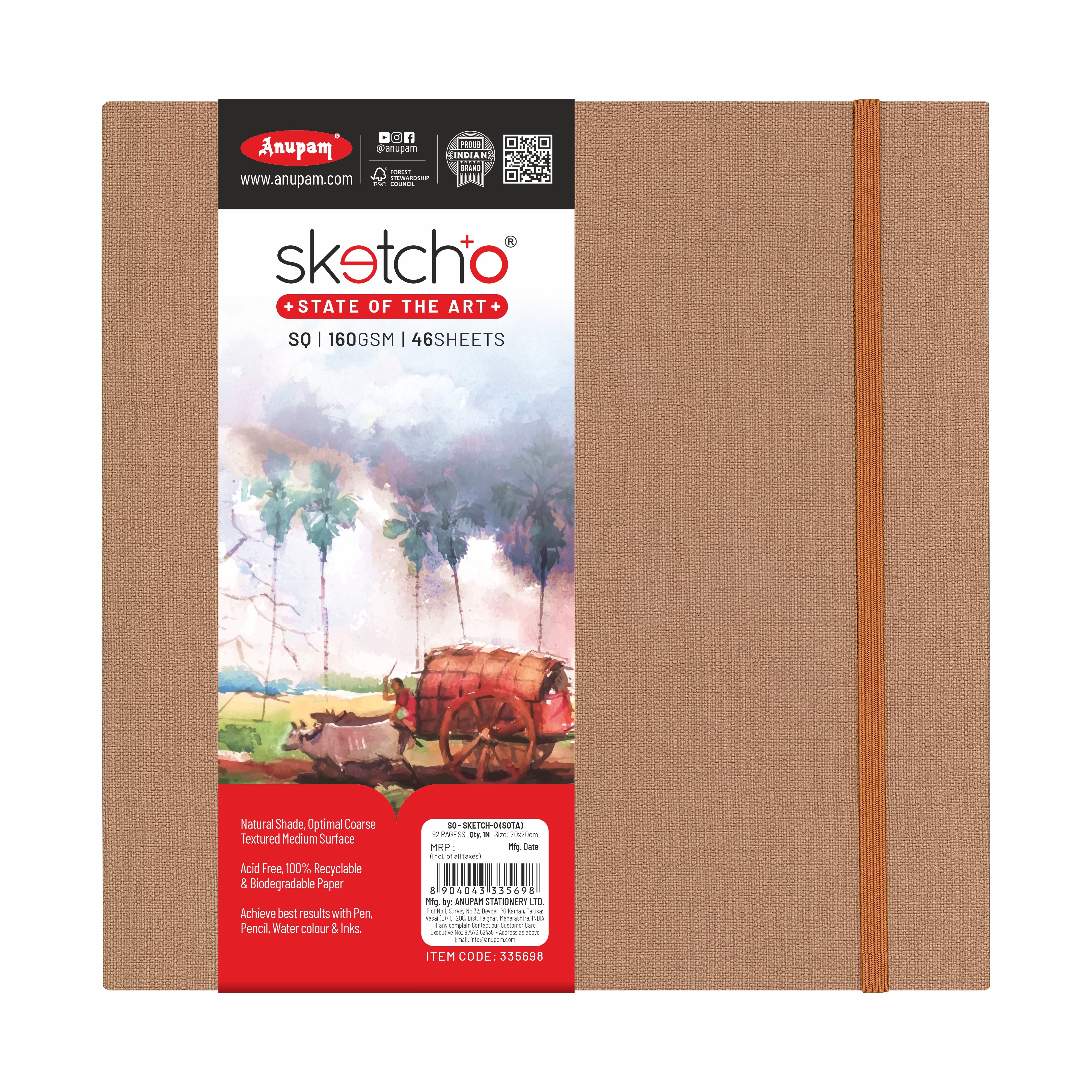 Anupam Sketcho Sota Drawing Book 100% Recycled Hardbound Cove Book - 160 GSM Acid Free 46 Sheets / 92 Pages