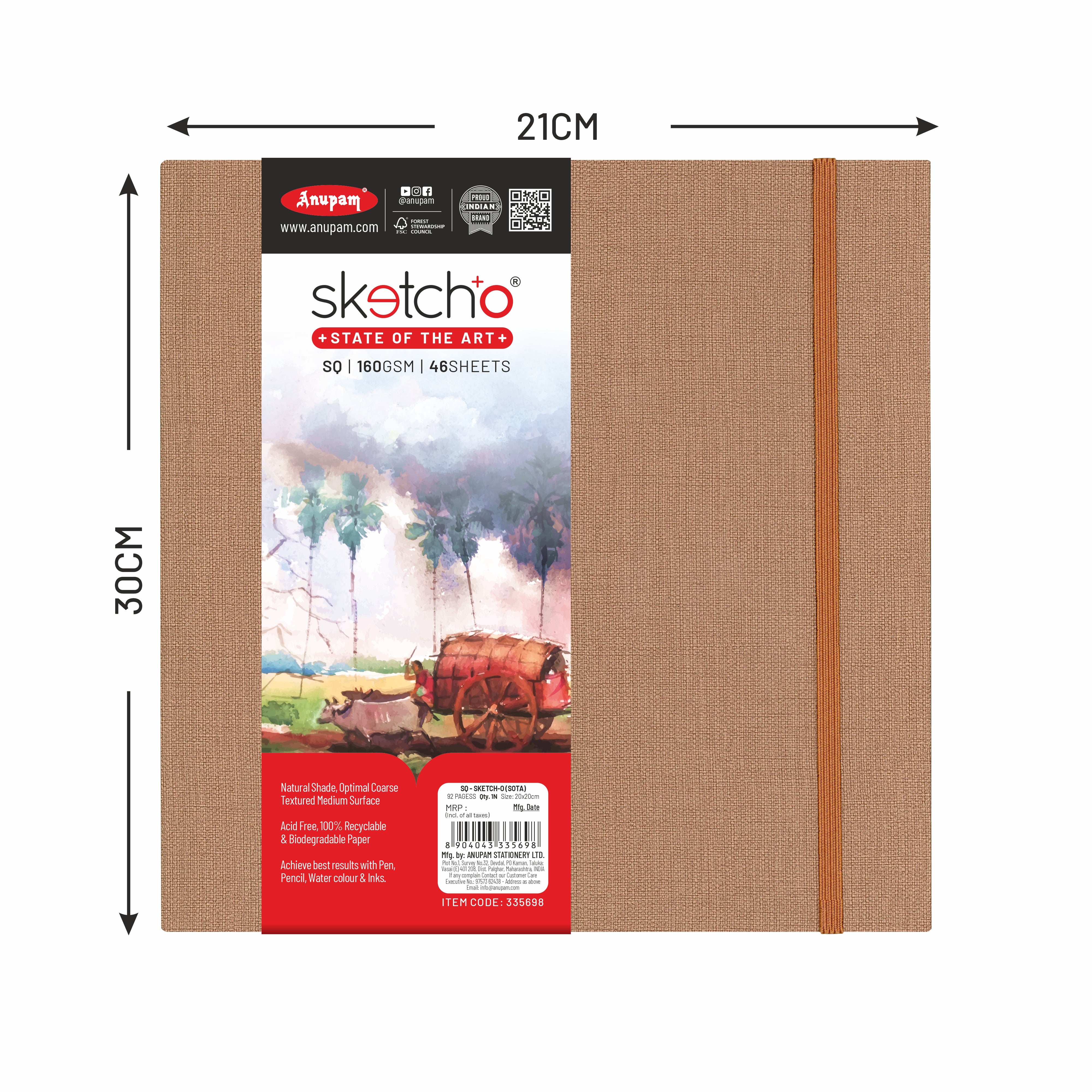Anupam Sketcho Sota Drawing Book 100% Recycled Hardbound Cove Book - 160 GSM Acid Free 46 Sheets / 92 Pages