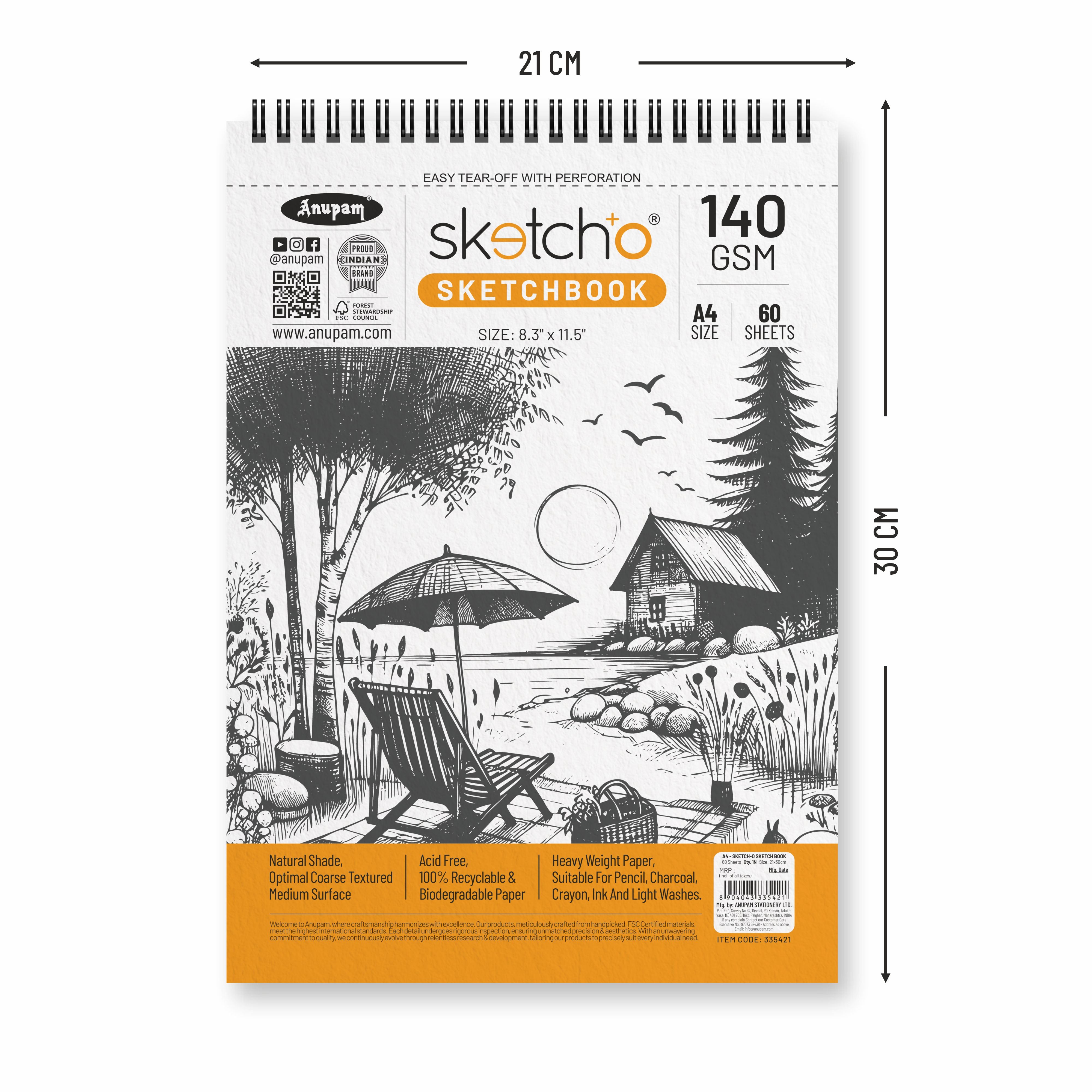 Anupam Sketch-O Sketching and Drawing Sketchbook-Soft Bound-Cartridge Paper-140GSM-Wireo Book