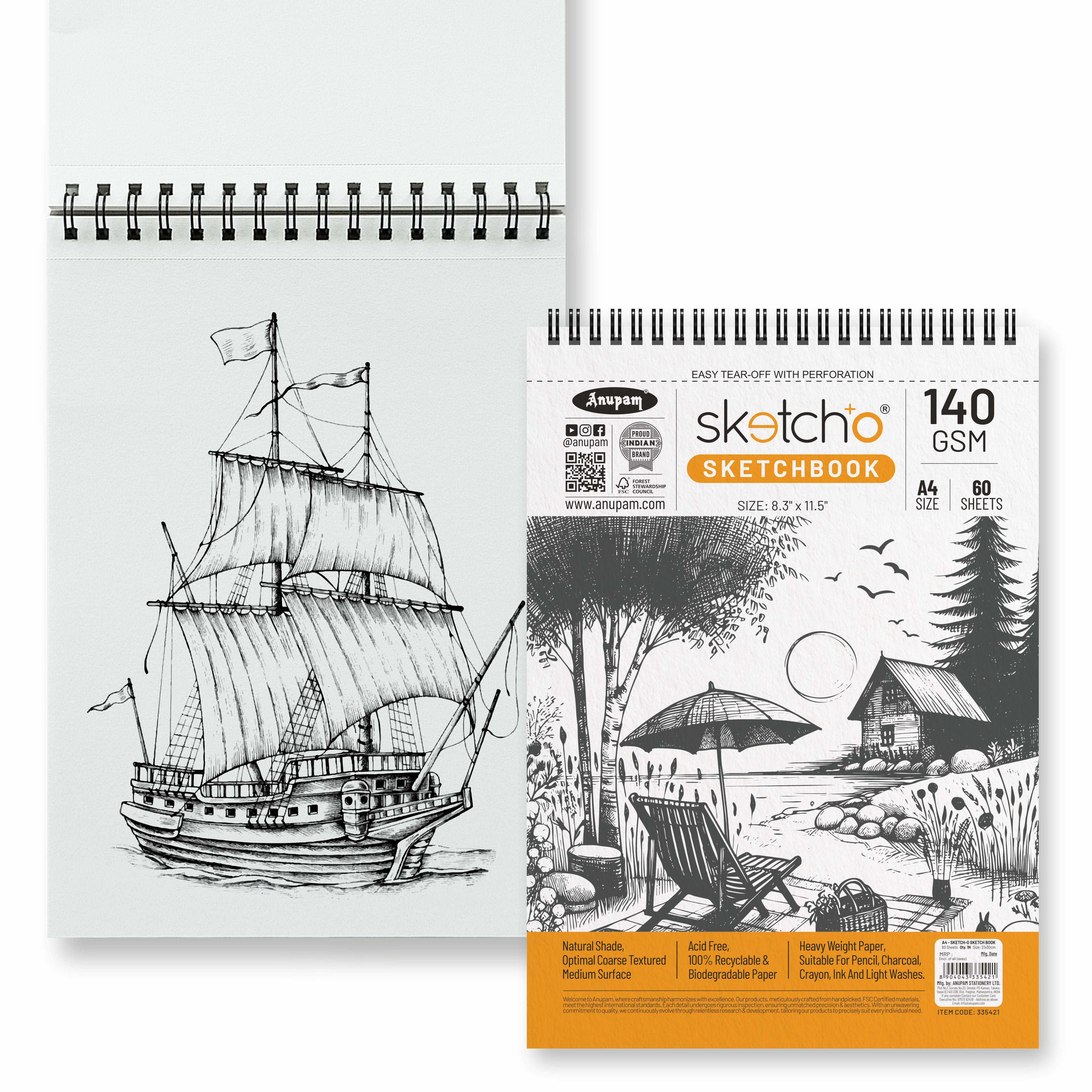 Anupam Sketch-O Sketching and Drawing Sketchbook-Soft Bound-Cartridge Paper-140GSM-Wireo Book