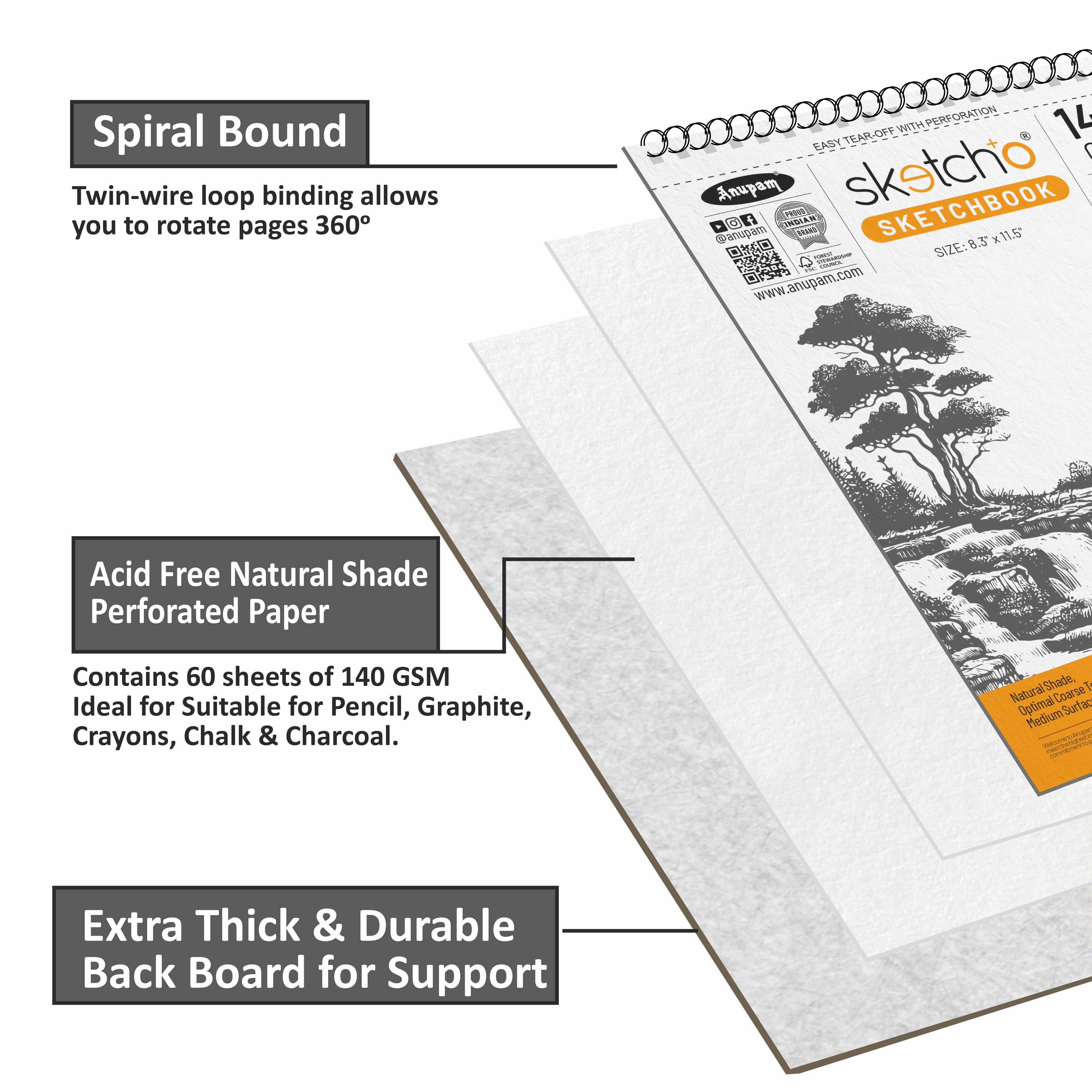 Anupam Sketch-O Sketching and Drawing Sketchbook-Soft Bound-Cartridge Paper-140GSM-Wireo Book