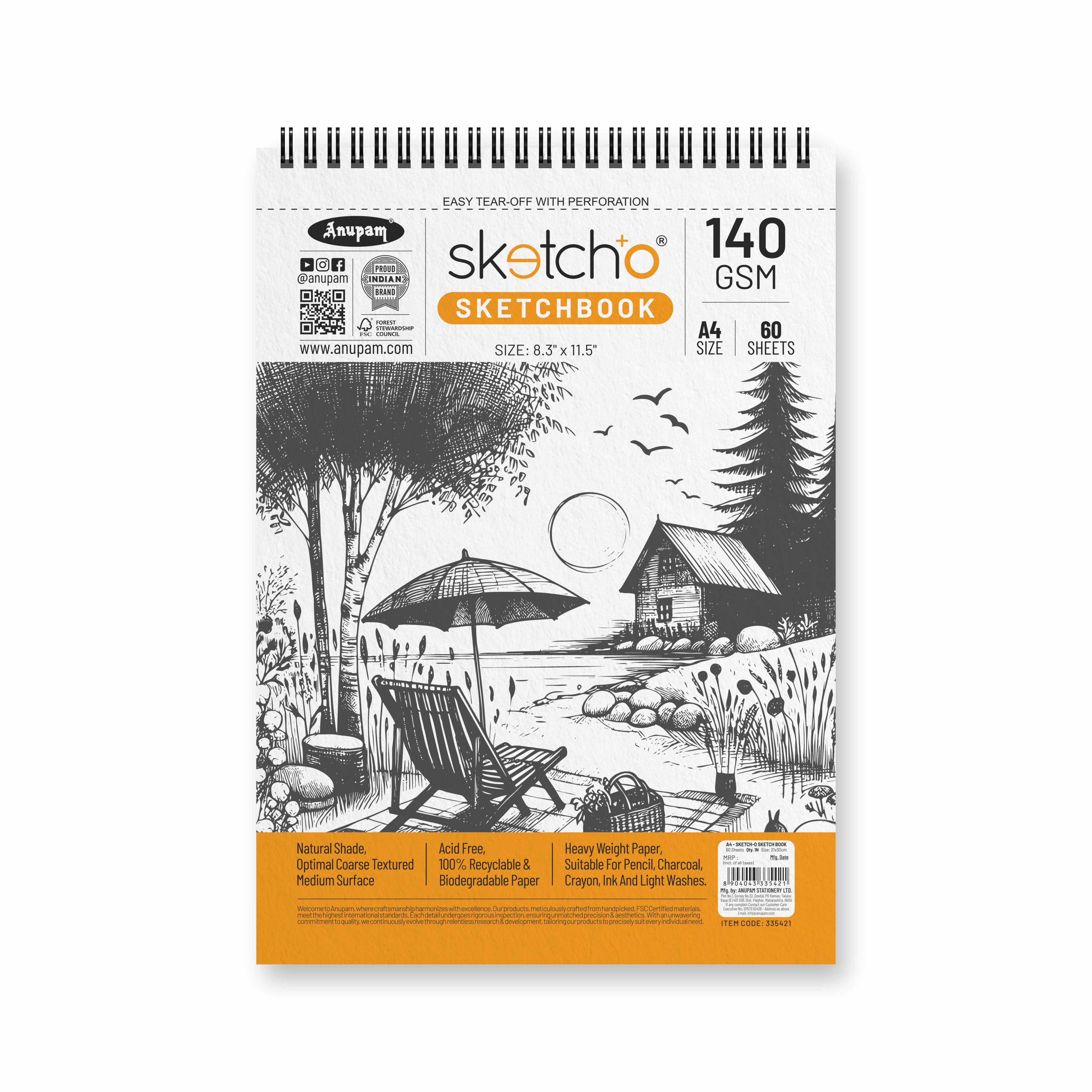 Anupam Sketch-O Sketching and Drawing Sketchbook-Soft Bound-Cartridge Paper-140GSM-Wireo Book