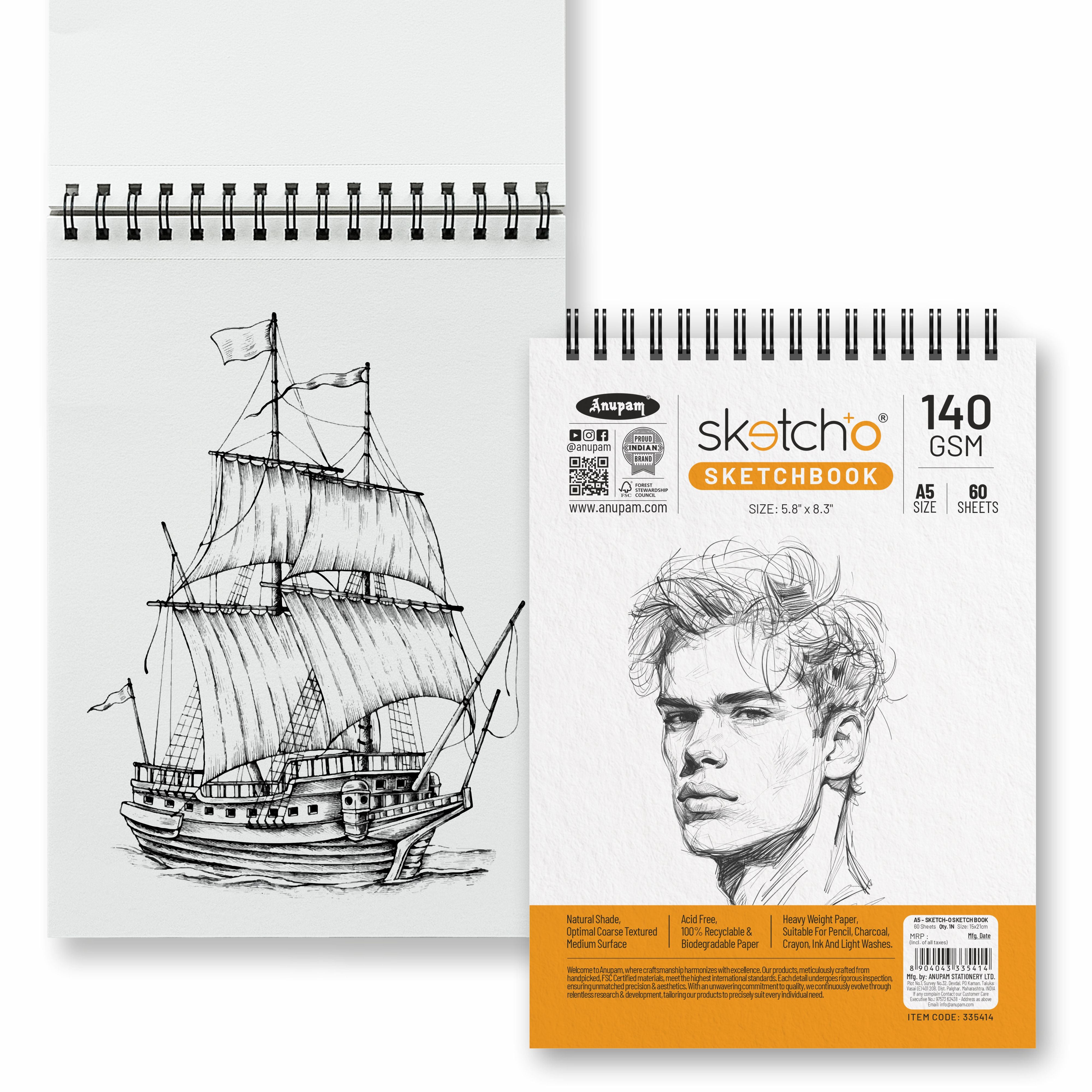 Anupam Sketch-O Sketching and Drawing Sketchbook-Soft Bound-Cartridge Paper-140GSM-Wireo Book