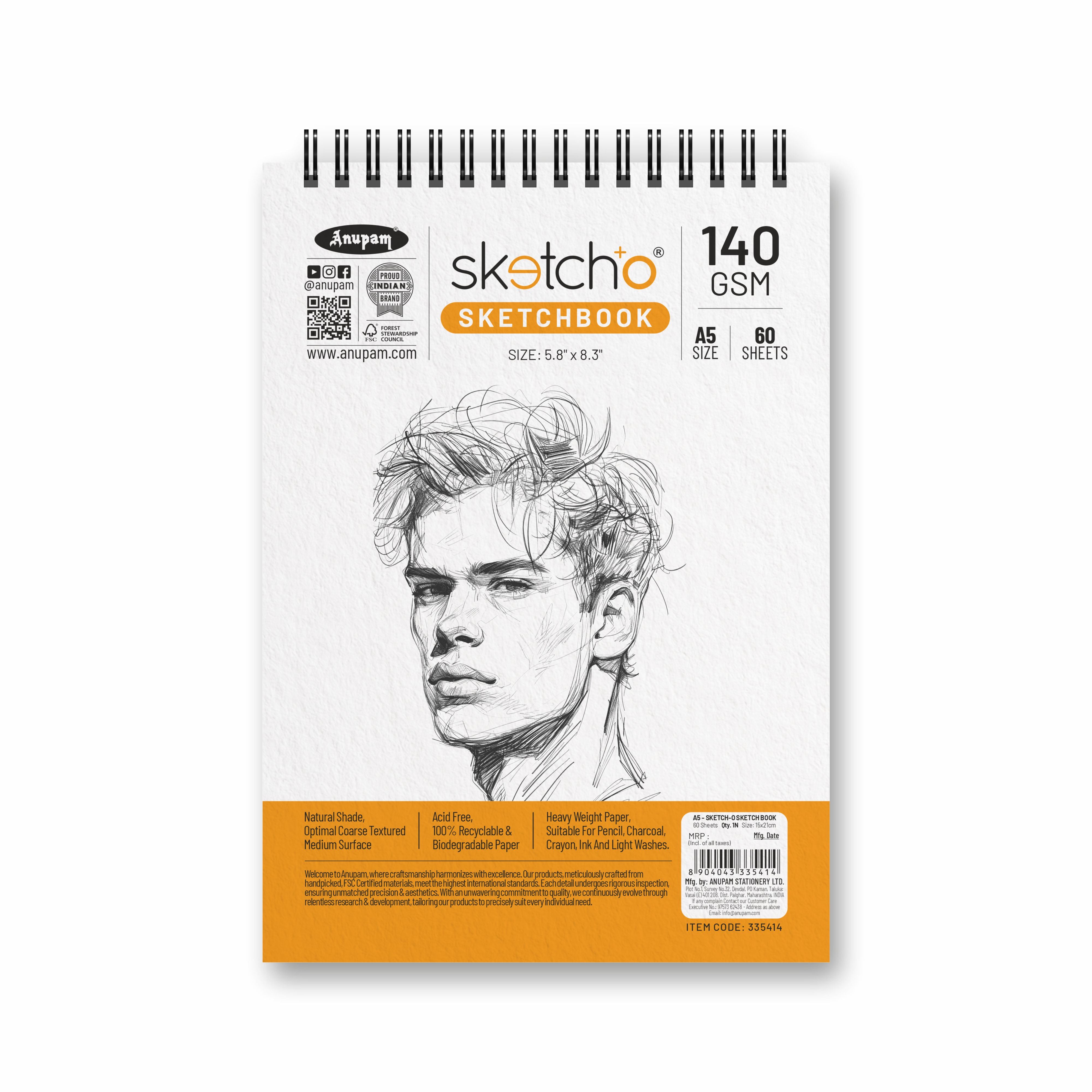 Anupam Sketch-O Sketching and Drawing Sketchbook-Soft Bound-Cartridge Paper-140GSM-Wireo Book