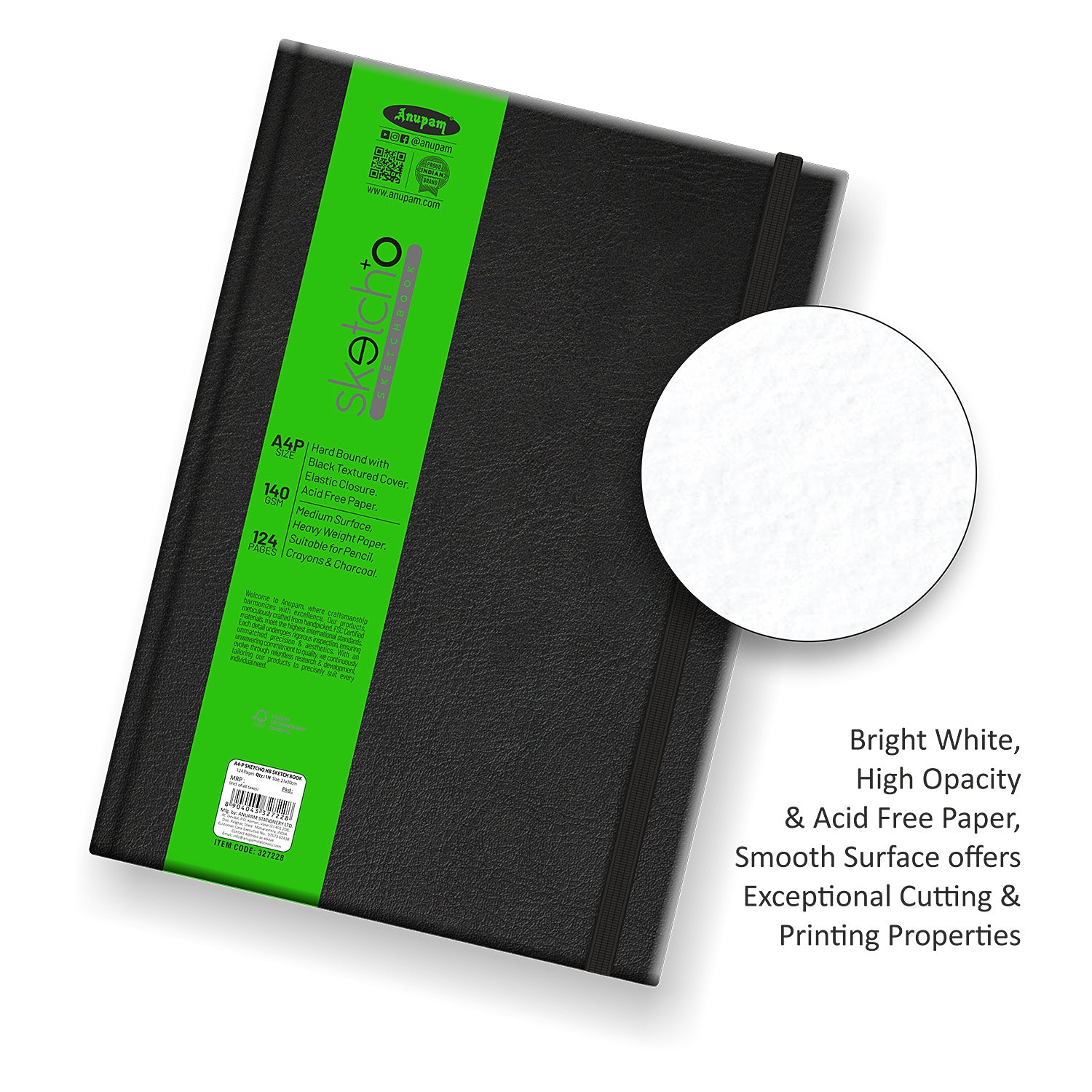 Anupam Sketch-O Hardbound Sketchbook -Acid Free-140 GSM-124 pages-Natural Shade Paper with Elastic Closure
