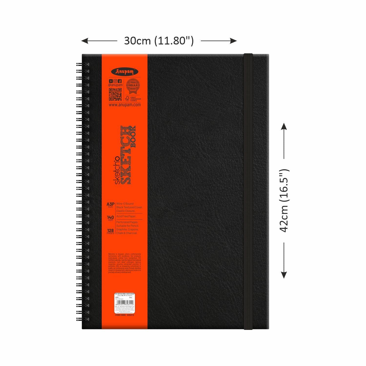 Anupam Sketch-O Sketchbook-Hard Bound-Cartridge Paper-Wire-O Book-140 GSM -128 Pages