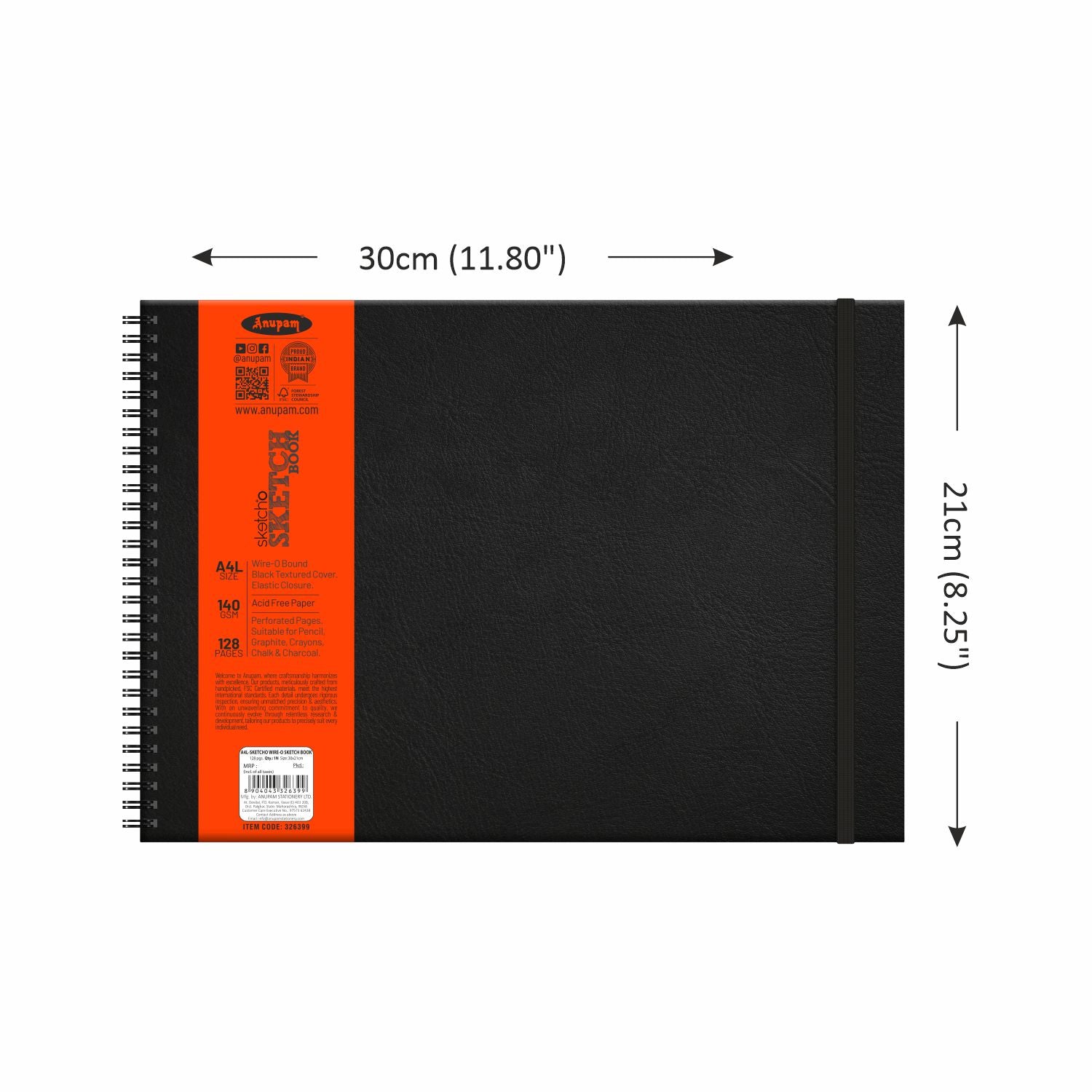 Anupam Sketch-O Sketchbook-Hard Bound-Cartridge Paper-Wire-O Book-140 GSM -128 Pages
