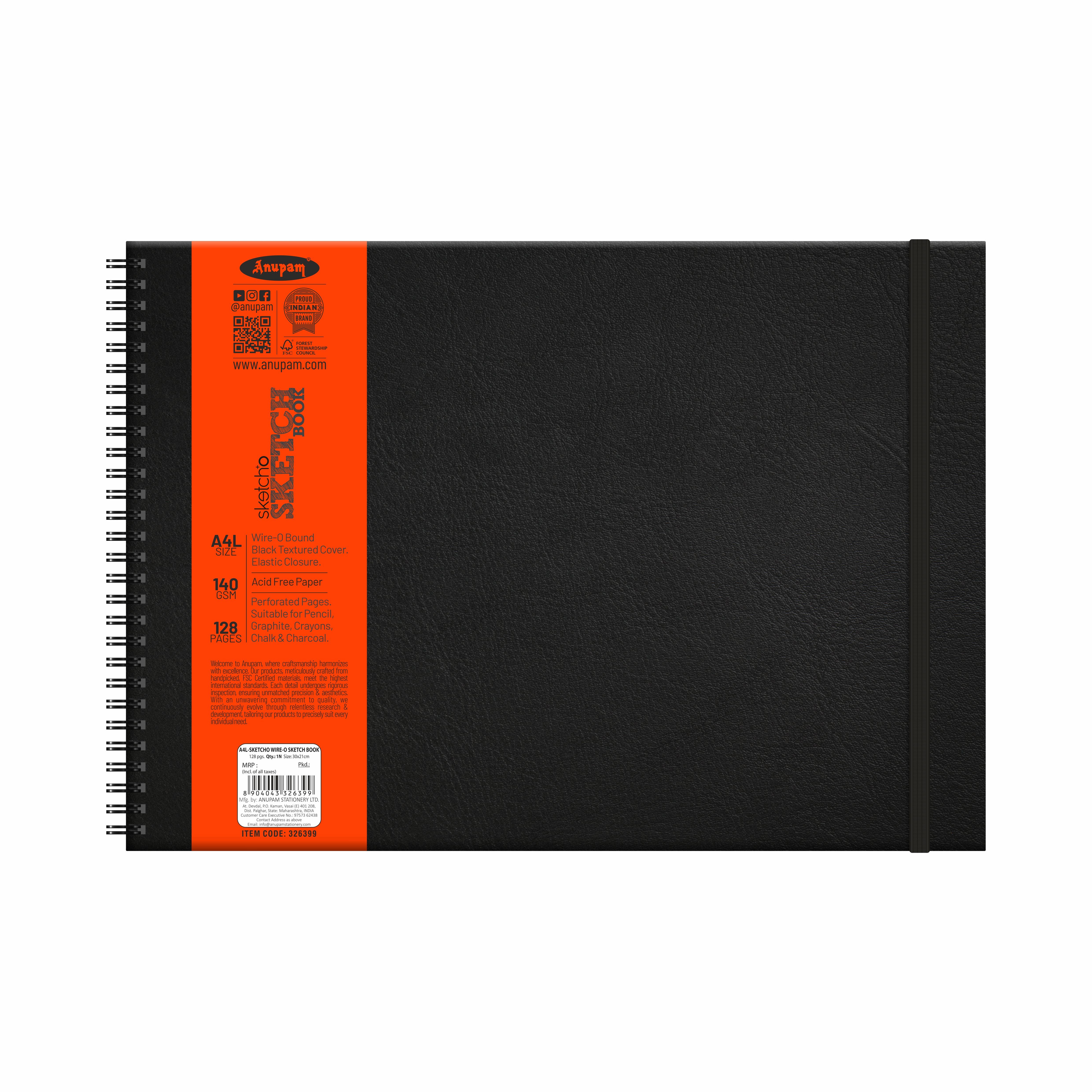 Anupam Sketch-O Sketchbook-Hard Bound-Cartridge Paper-Wire-O Book-140 GSM -128 Pages