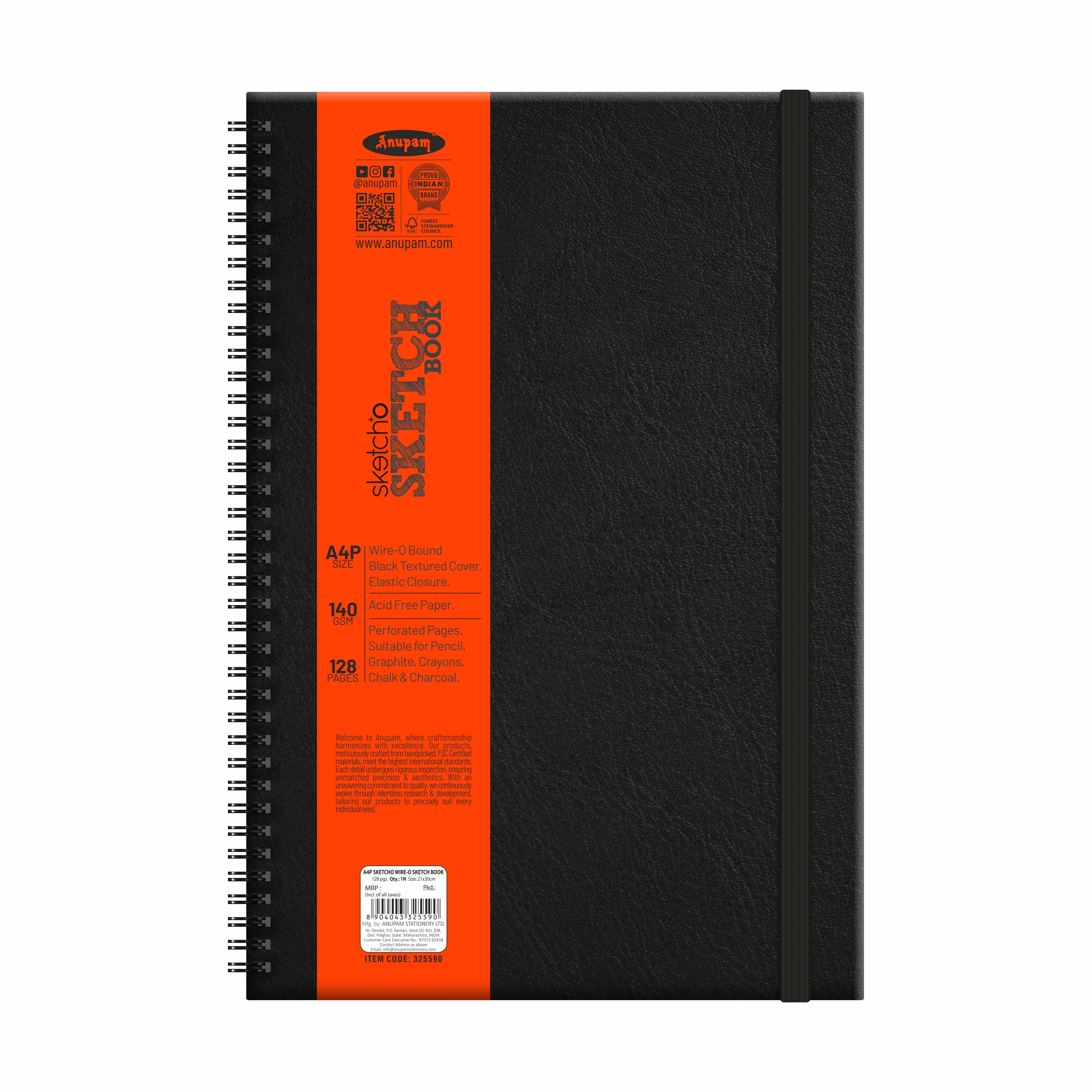 Anupam Sketch-O Sketchbook-Hard Bound-Cartridge Paper-Wire-O Book-140 GSM -128 Pages