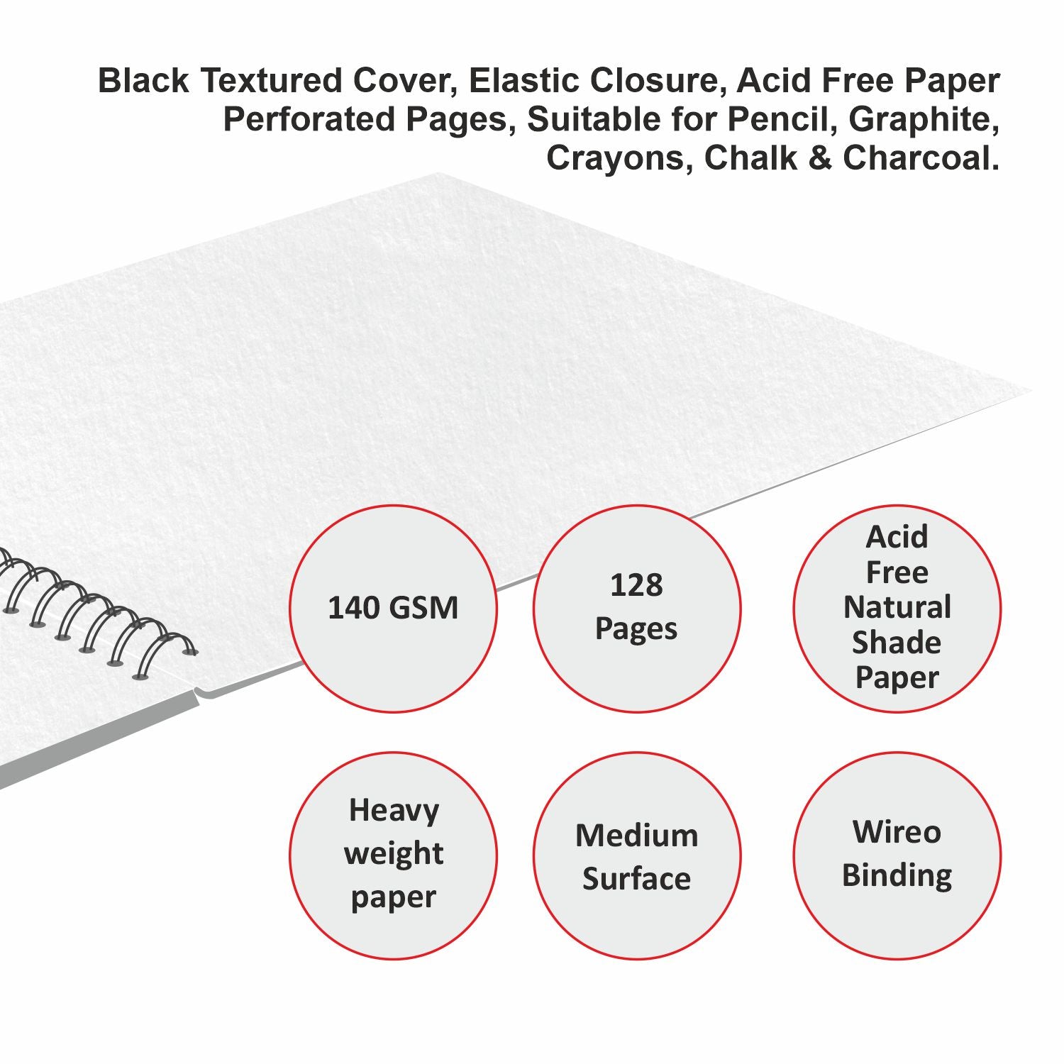 Anupam Sketch-O Sketchbook-Hard Bound-Cartridge Paper-Wire-O Book-140 GSM -128 Pages