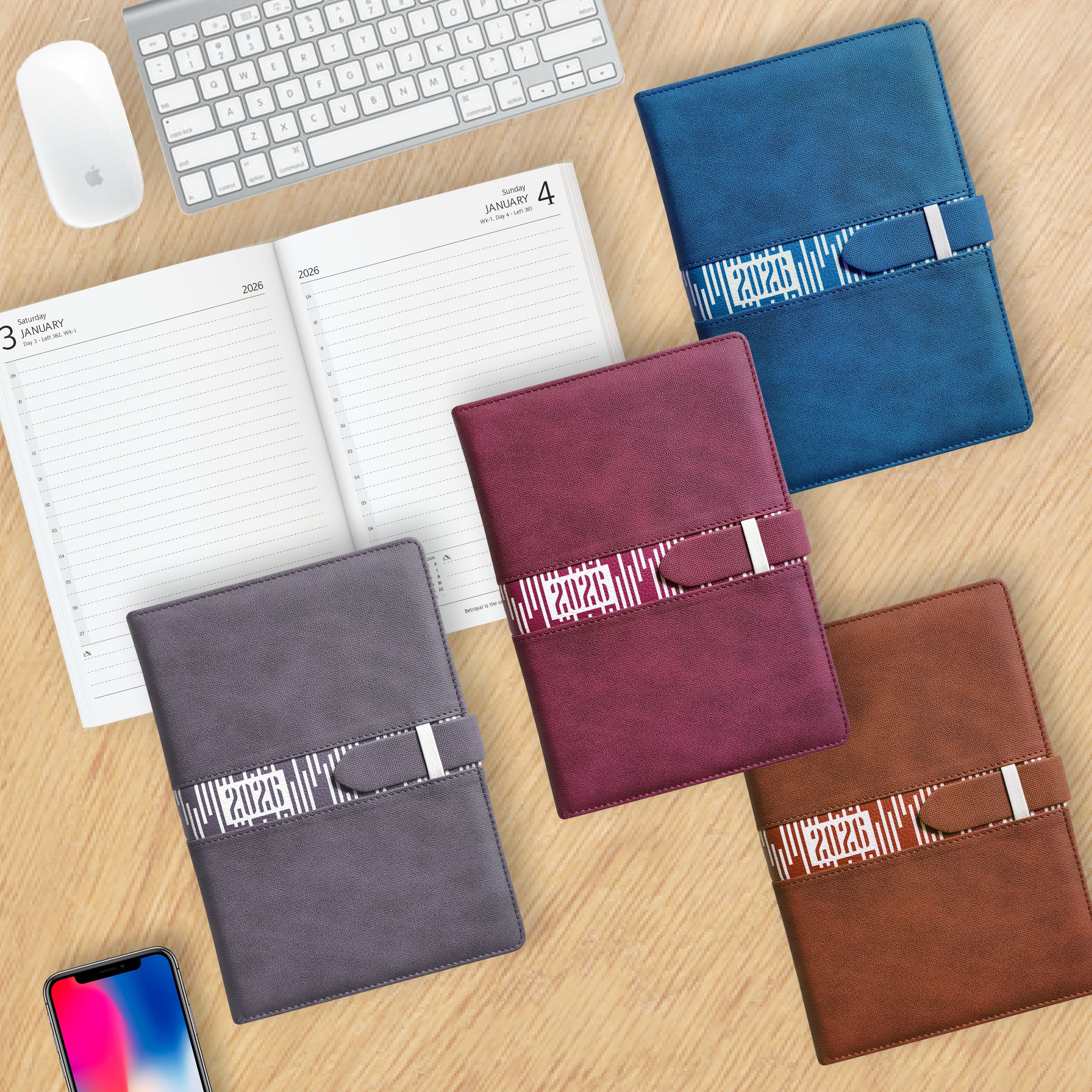 Anupam Slide Diary 2026 with Dated Daily Planner, 80 GSM Full Page Per Day with Monthly Calendar, New Year Diary 2026, 365 Days Lines Textured PU Cover, Pen Holder and Loop Closure