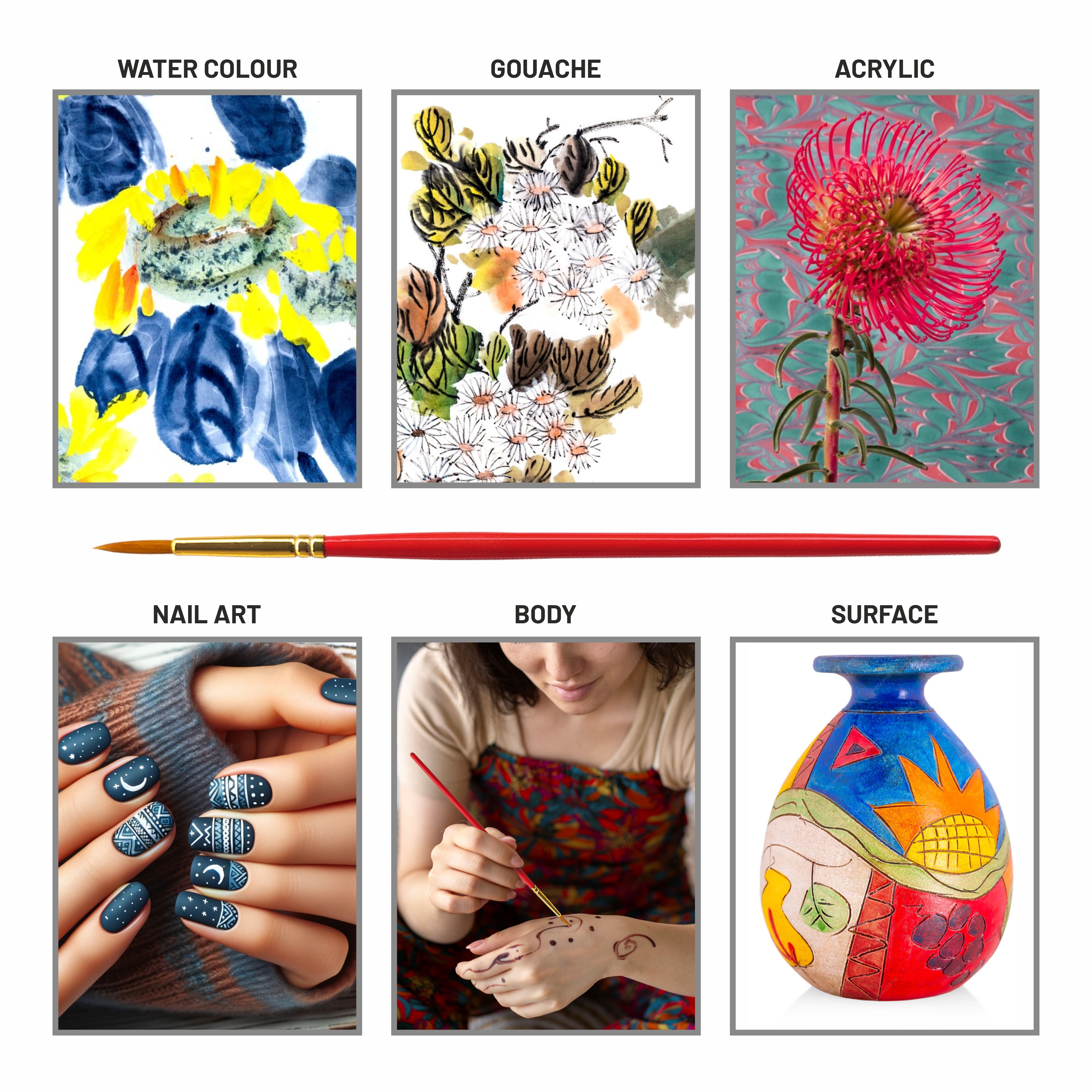 Anupam Round Synthetic Painting Brush Set of 4pc Short Handle Painting Brush for Watercolor,Acrylic & One Stroke Painting (Sr. 31)