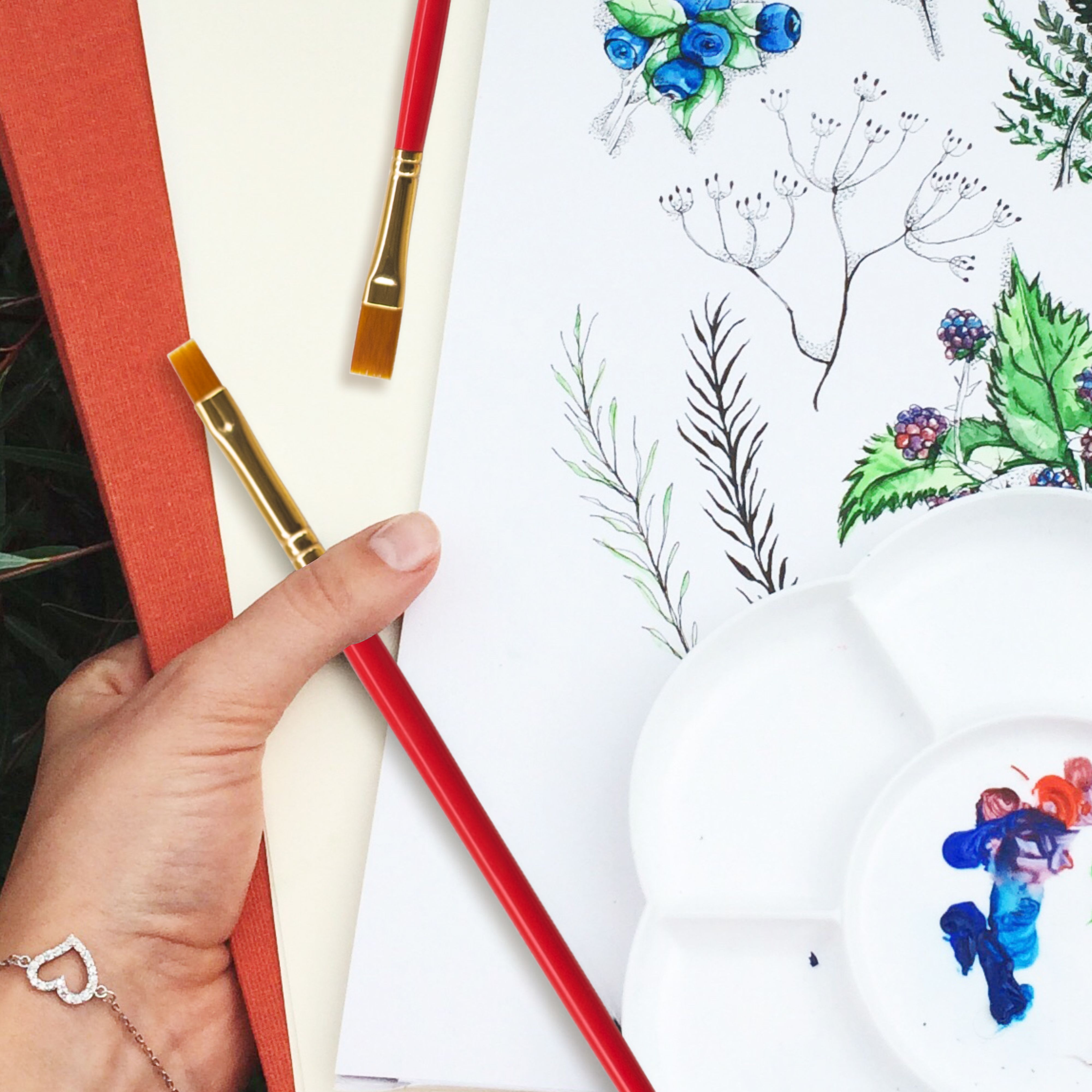 Anupam Flat Synthetic Painting Brush Set of 4pc Short Handle Painting Brush for Watercolor,Acrylic & One Stroke Painting (Sr. 32)