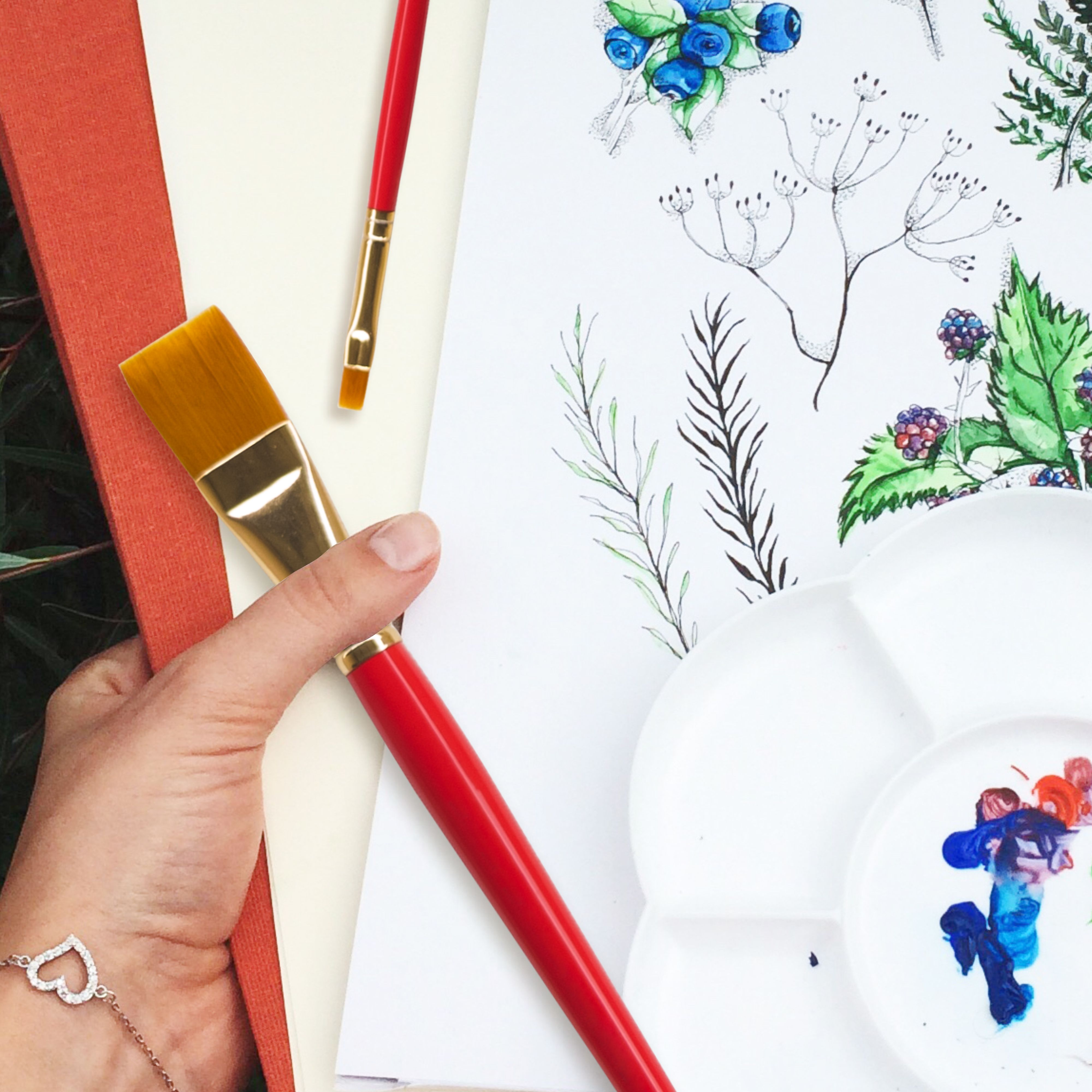 Anupam Flat Synthetic Painting Brush Set of 7pc Short Handle Painting Brush for Watercolor,Acrylic & One Stroke Painting (Sr. 32)