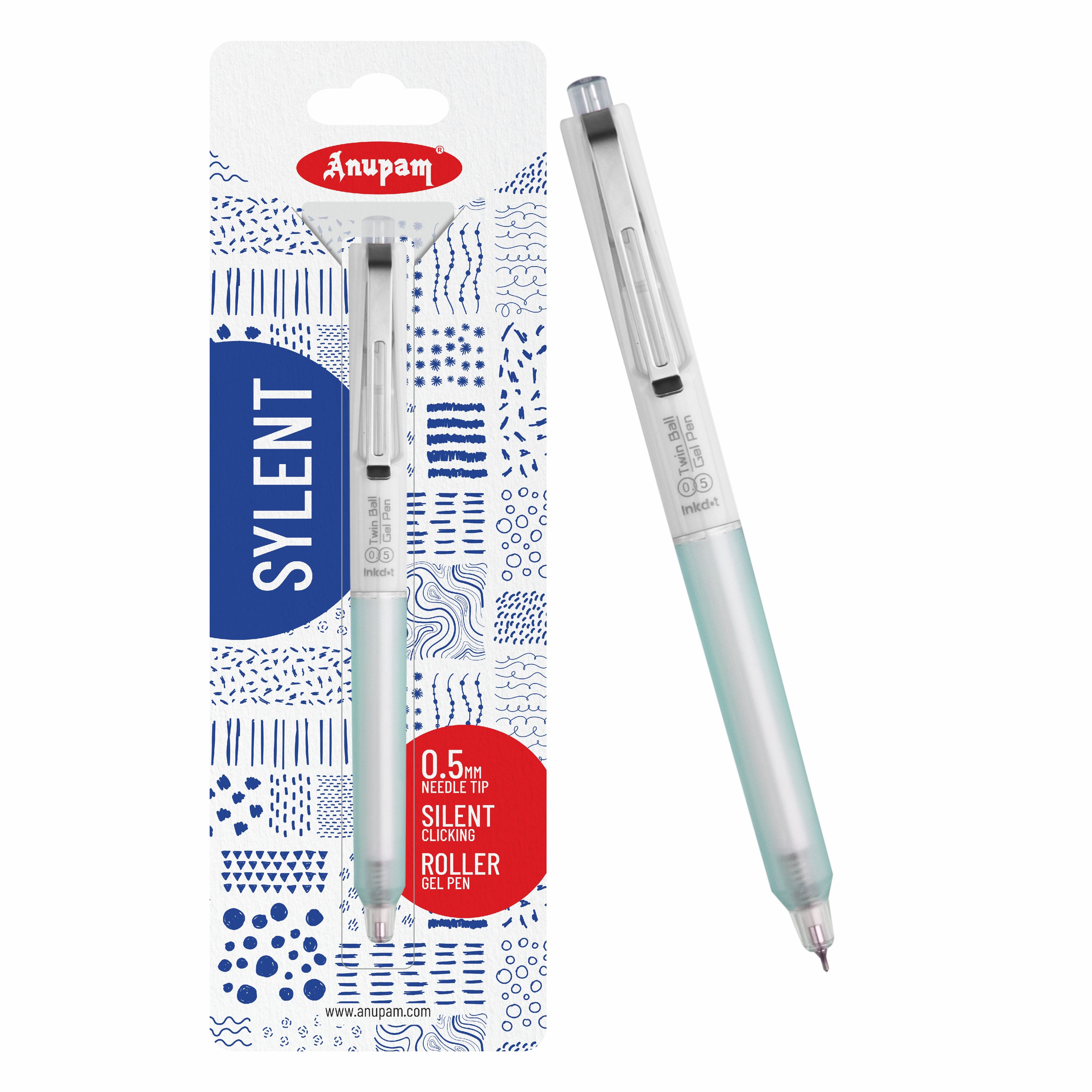 Anupam Sylent Blue Gel Pens, Waterproof Quick Dry Blue Ink, 0.5mm Fine Point Retractable Smooth Writing Pens for Journaling, Writing Gel Pen