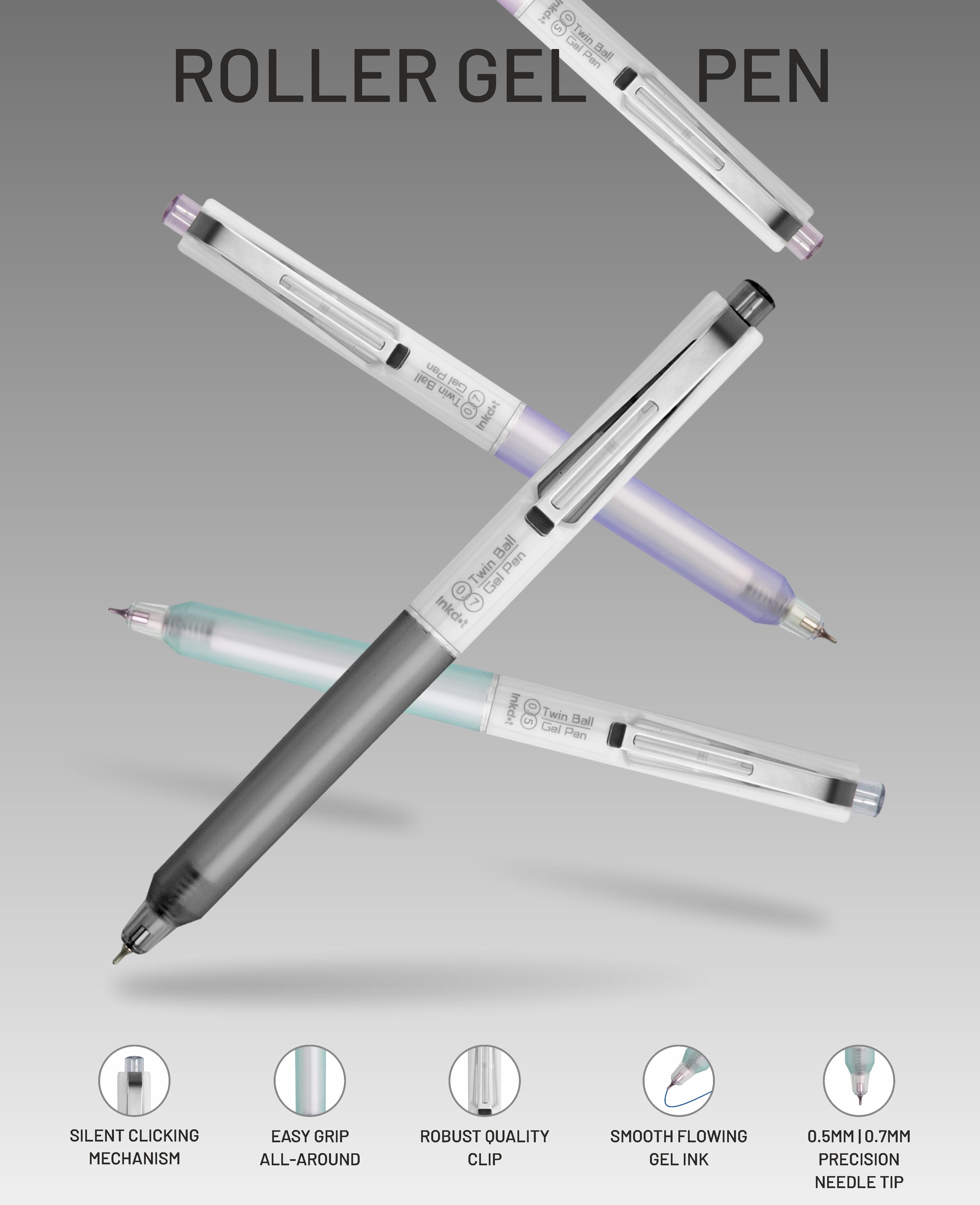 Anupam Sylent Blue Gel Pens, Waterproof Quick Dry Blue Ink, 0.5mm Fine Point Retractable Smooth Writing Pens for Journaling, Writing Gel Pen