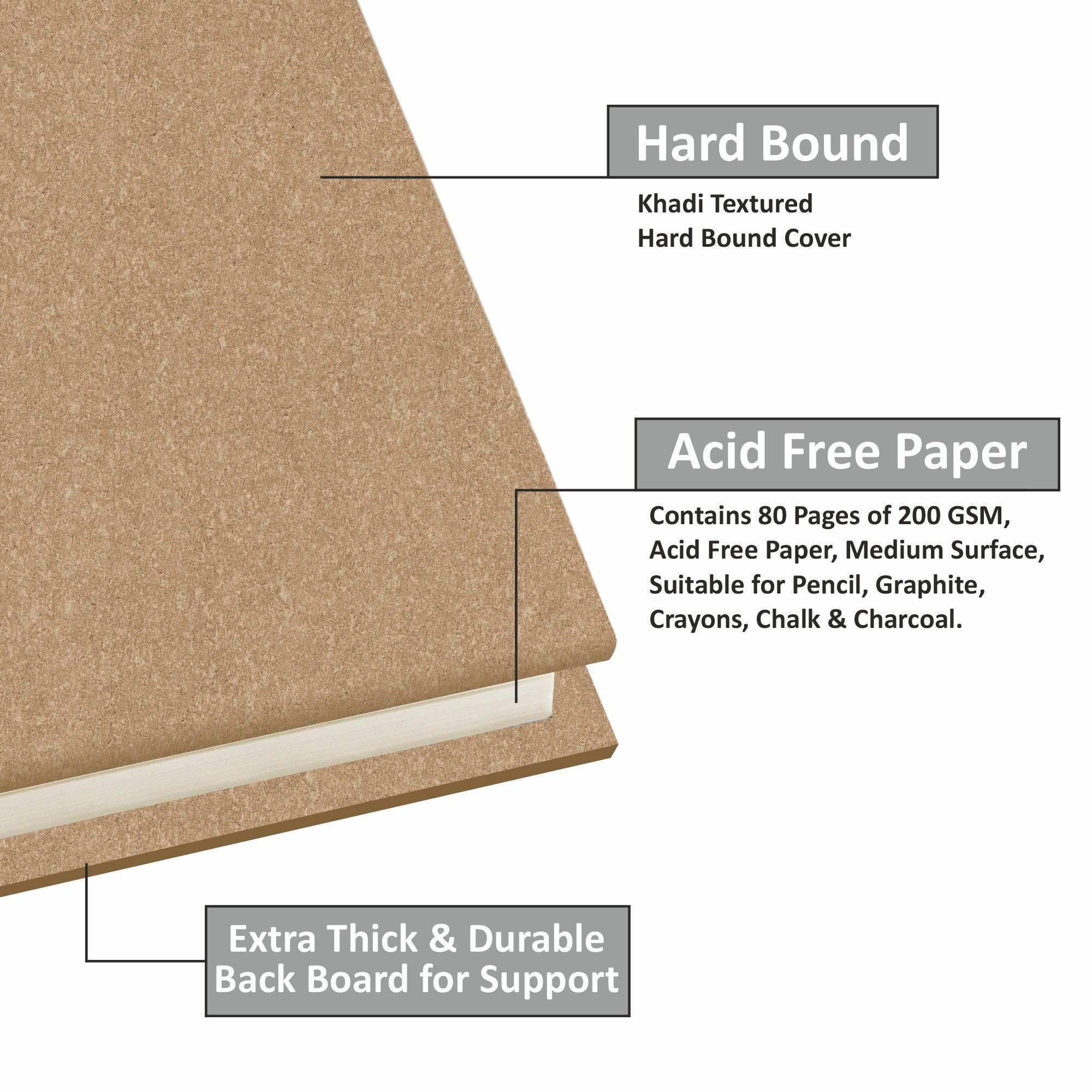 Anupam Sketch-E Khadi (Cover) Cartridge Paper Khadi Textured Hardbound Cover -200 GSM