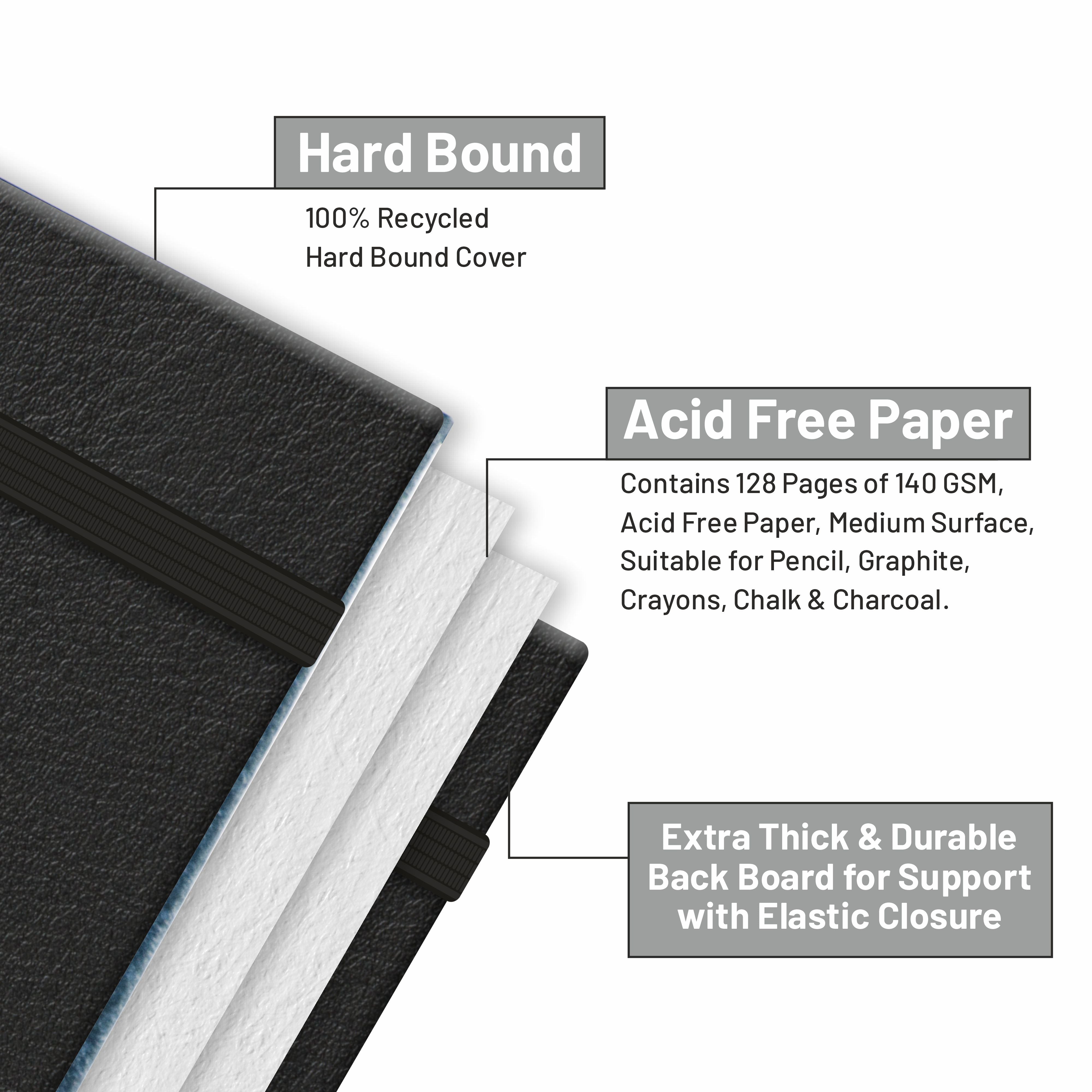 Anupam Sketch-O Hardbound Sketchbook -Acid Free-140 GSM-124 pages-Natural Shade Paper with Elastic Closure