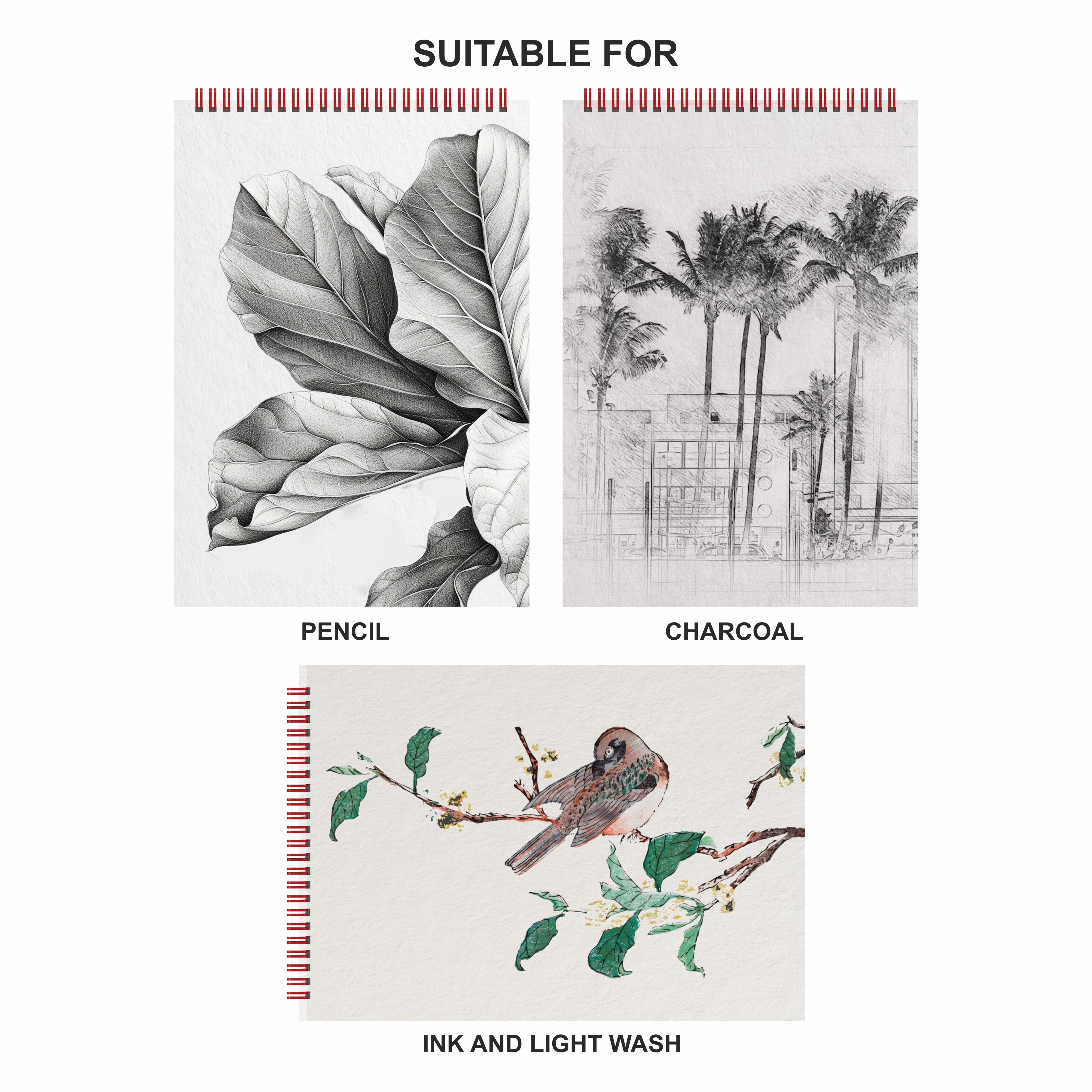 Anupam Sketch-O Pro Spiral Bound Sketchbook – 270 GSM Acid-Free Natural Shade Paper with Coarse Textured Surface - 15 Sheets