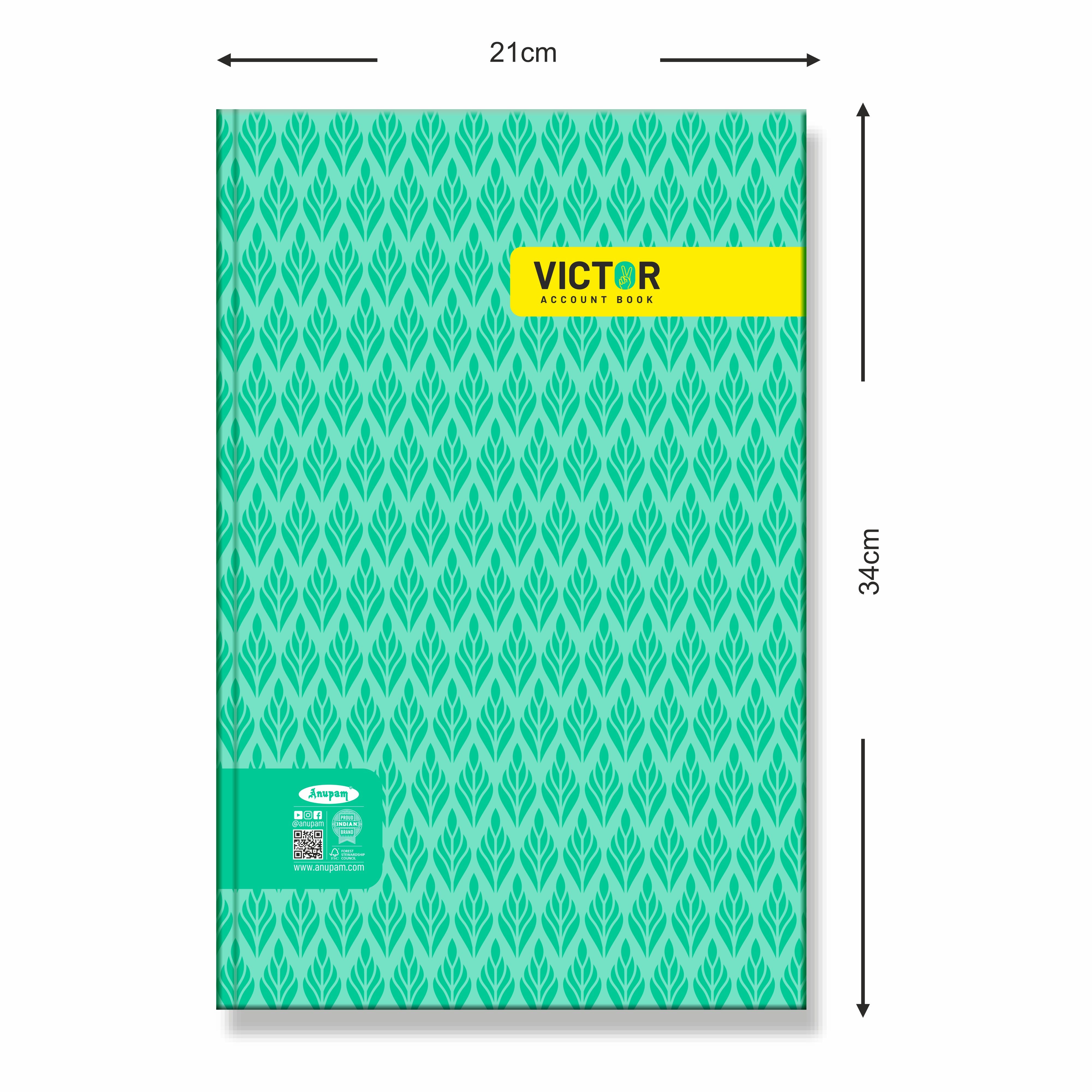 Anupam Victor Account Book - Hard Cover Long Book - Size 34 cm x 21 cm - Green Ledger Paper - Single Line - 70 GSM Paper - for Students, Shops, Office, Warehouse and Factory use :