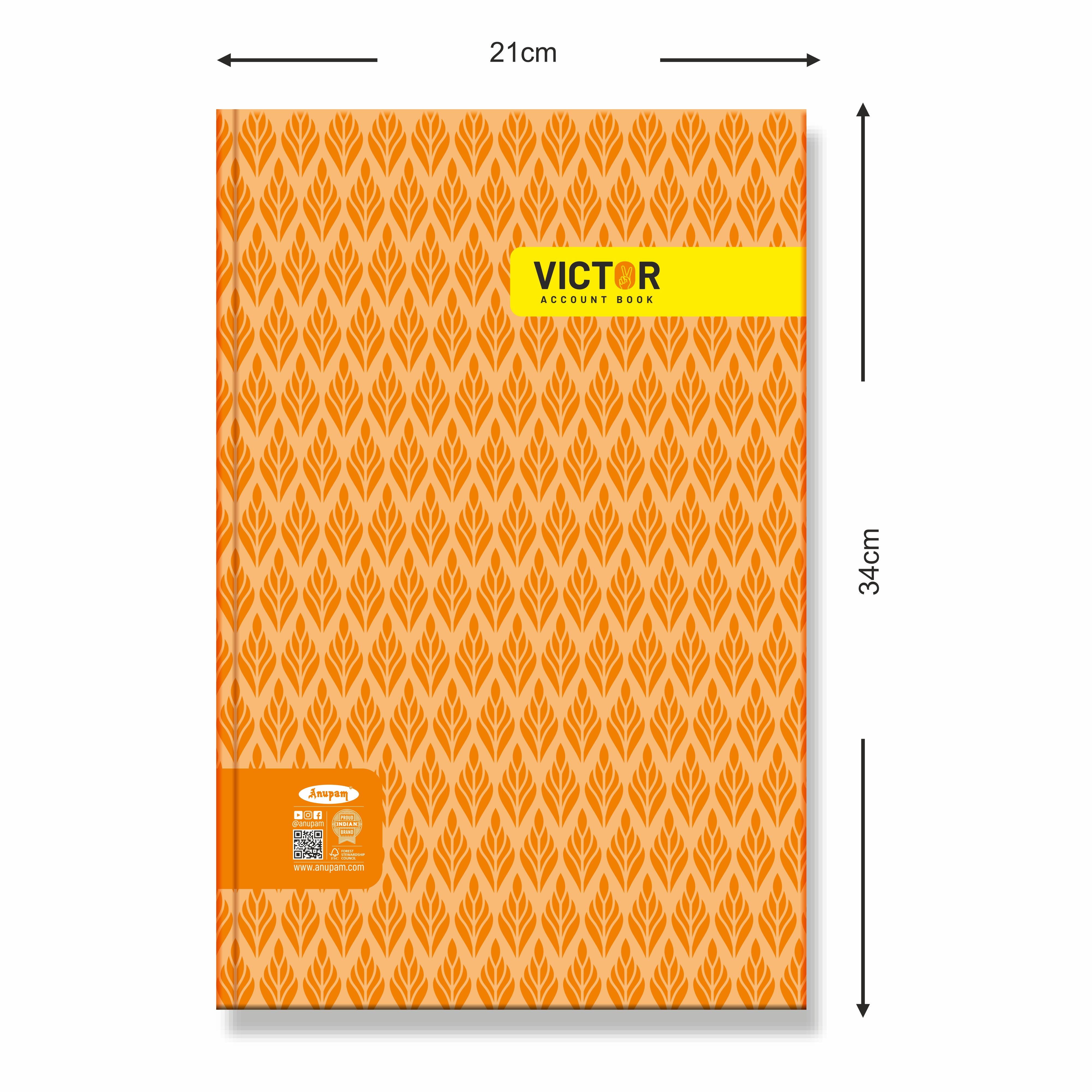 Anupam Victor Account Book - Hard Cover Long Book - Size 34 cm x 21 cm - Green Ledger Paper - Single Line - 70 GSM Paper - for Students, Shops, Office, Warehouse and Factory use :