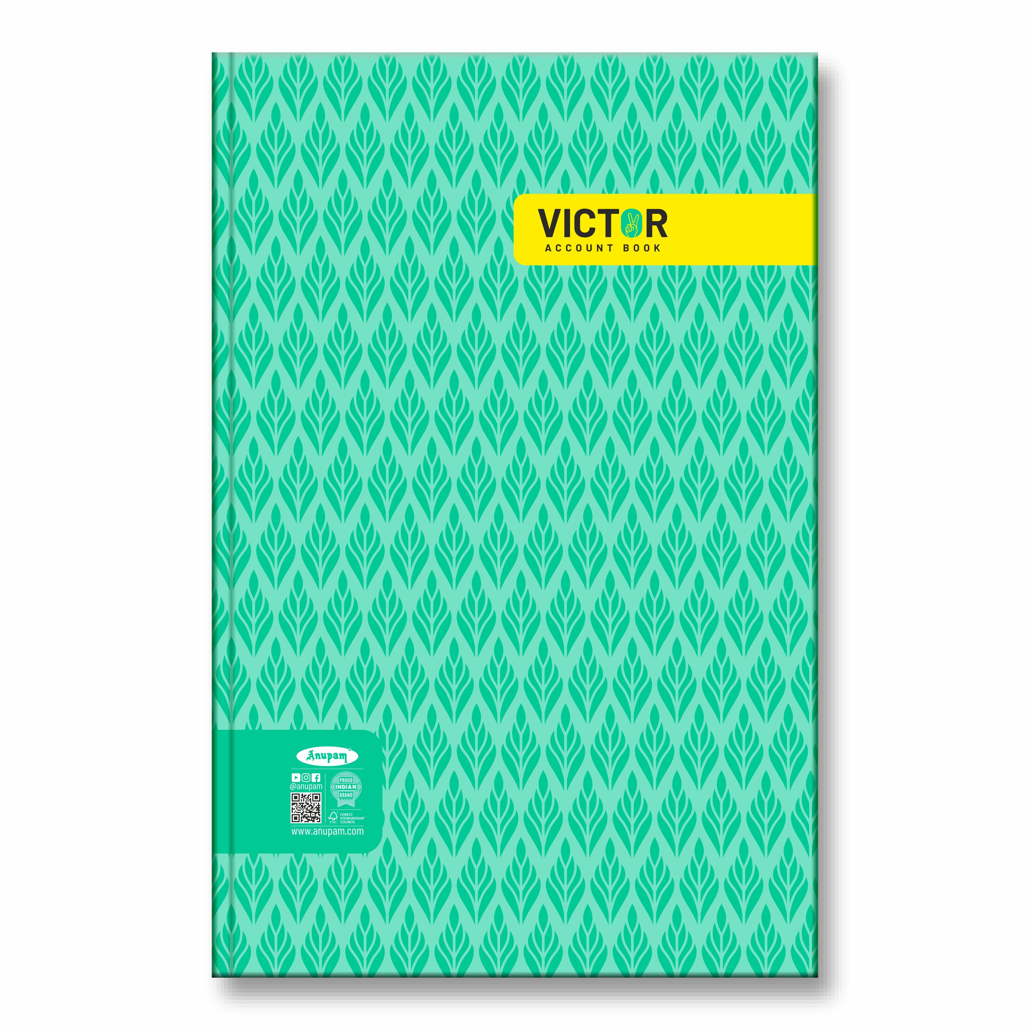 Anupam Victor Account Book - Hard Cover Long Book - Size 34 cm x 21 cm - Green Ledger Paper - Single Line - 70 GSM Paper - for Students, Shops, Office, Warehouse and Factory use :