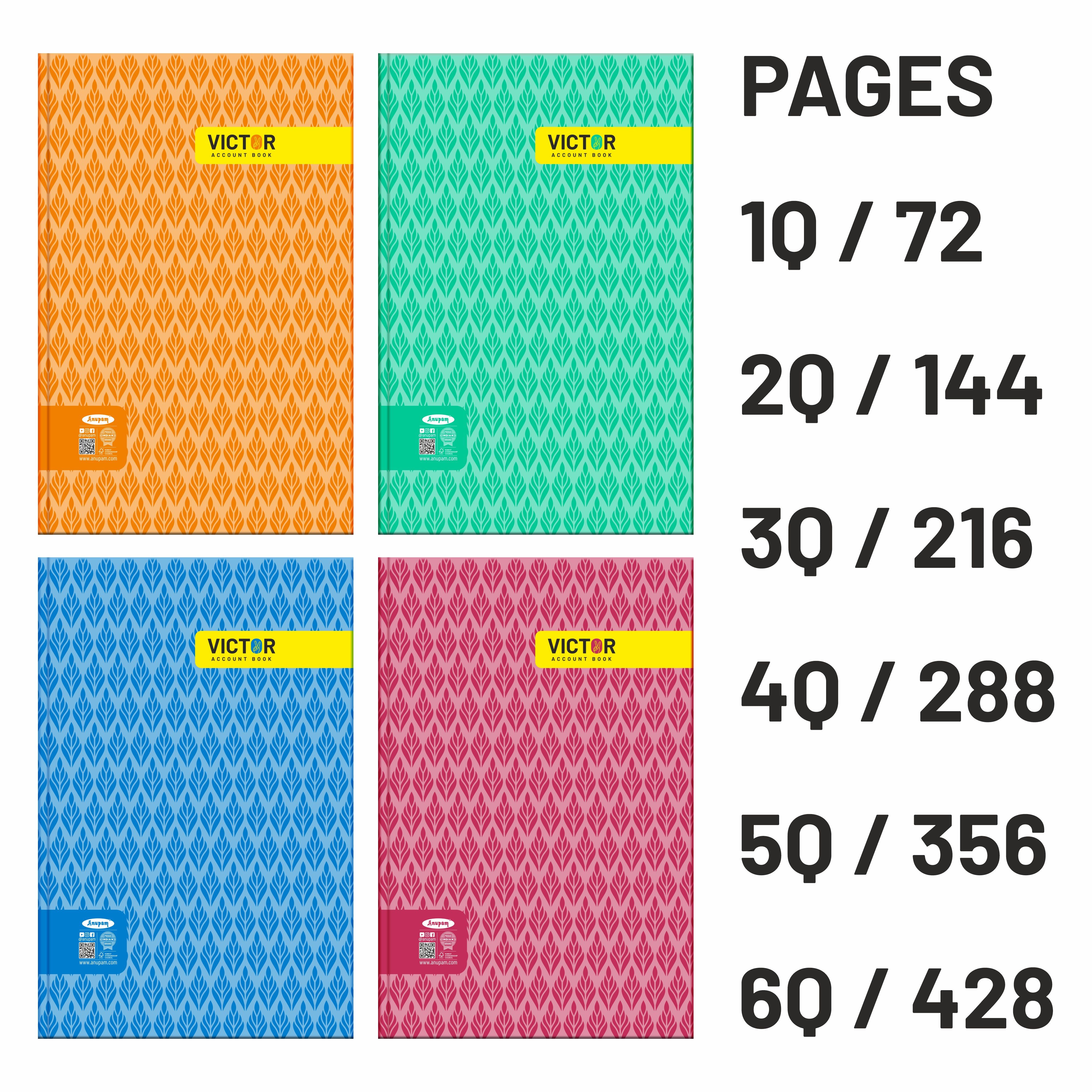 Anupam Victor Account Book - Hard Cover Long Book - Size 34 cm x 21 cm - Green Ledger Paper - Single Line - 70 GSM Paper - for Students, Shops, Office, Warehouse and Factory use :
