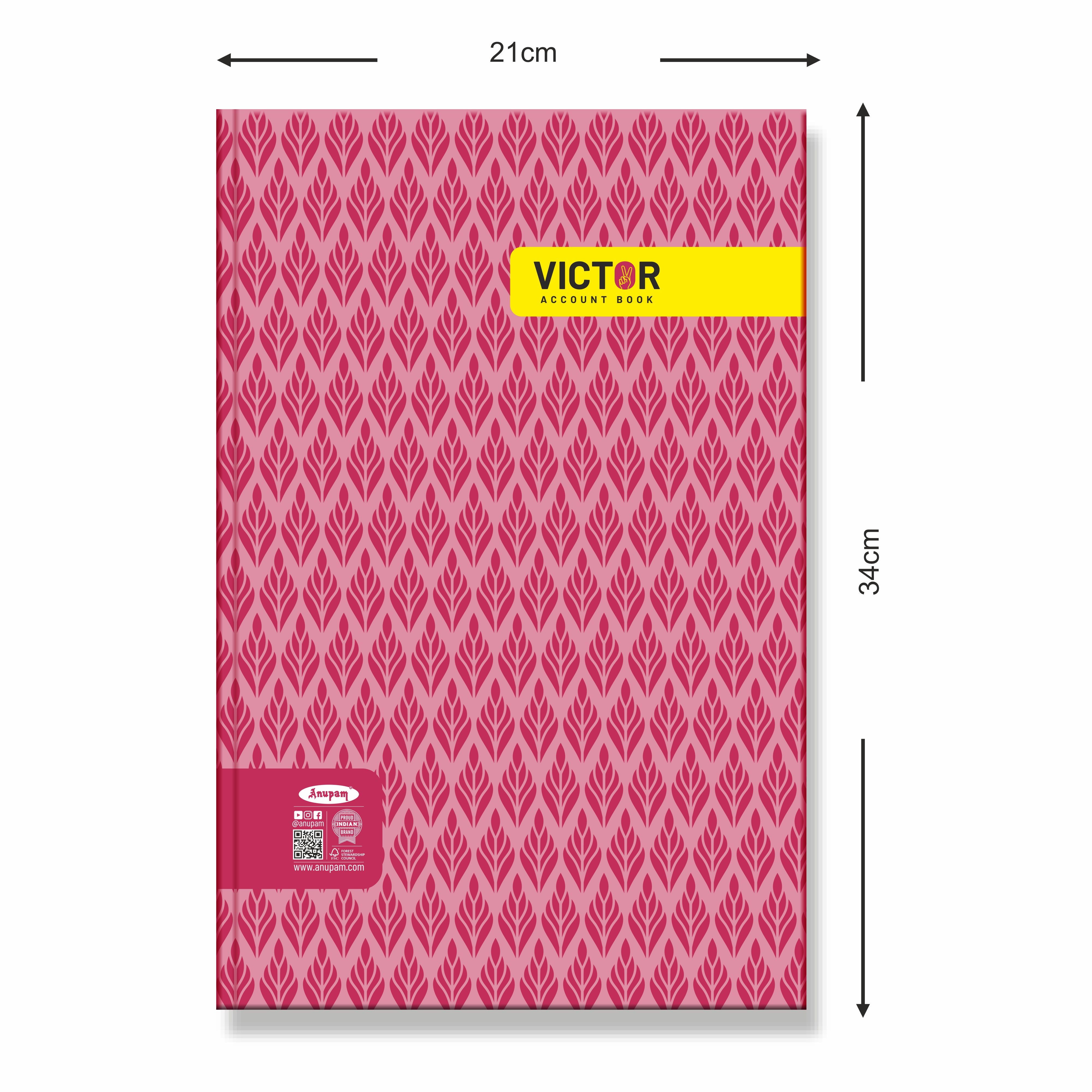 Anupam Victor Account Book - Hard Cover Long Book - Size 34 cm x 21 cm - Green Ledger Paper - Single Line - 70 GSM Paper - for Students, Shops, Office, Warehouse and Factory use :