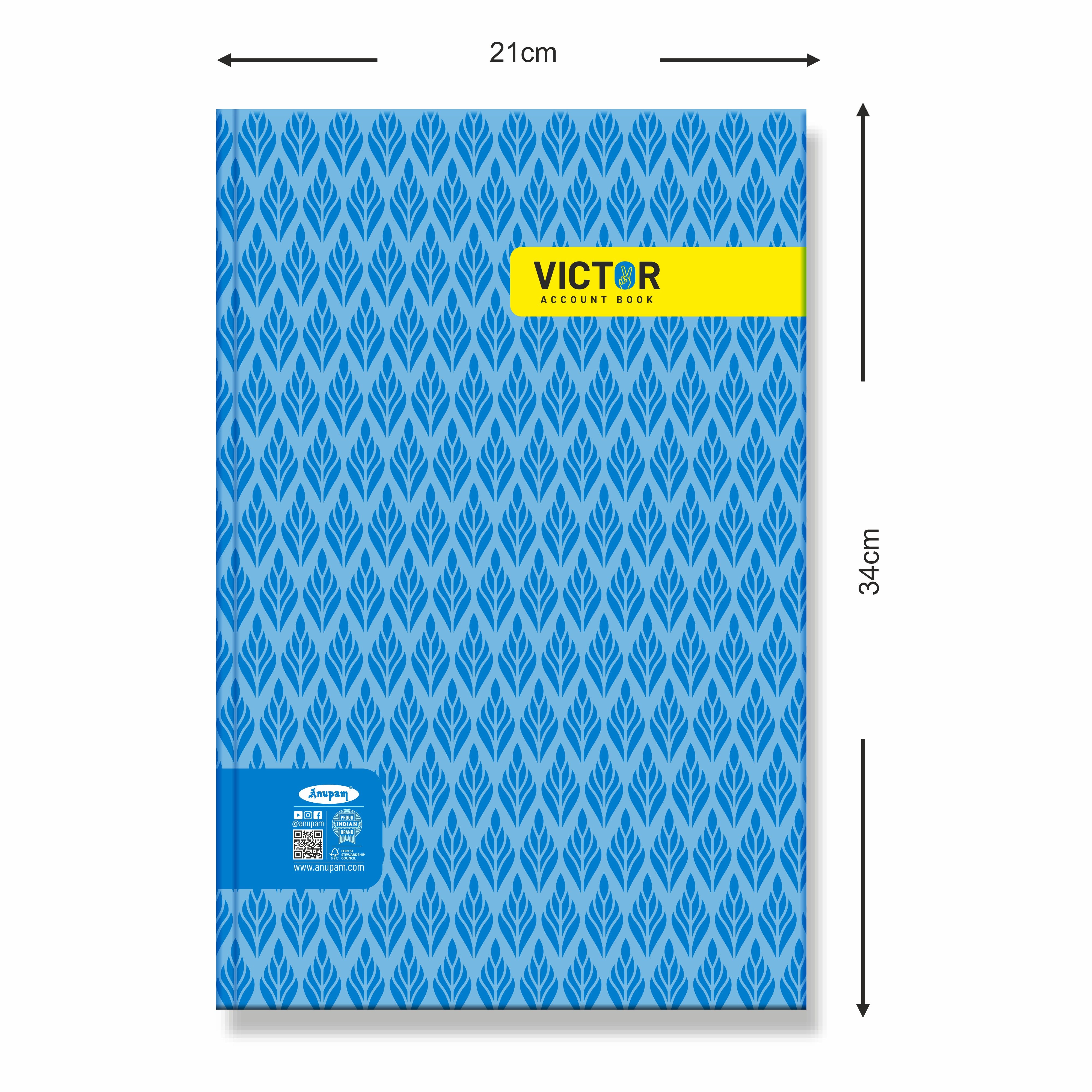 Anupam Victor Account Book - Hard Cover Long Book - Size 34 cm x 21 cm - Green Ledger Paper - Single Line - 70 GSM Paper - for Students, Shops, Office, Warehouse and Factory use :